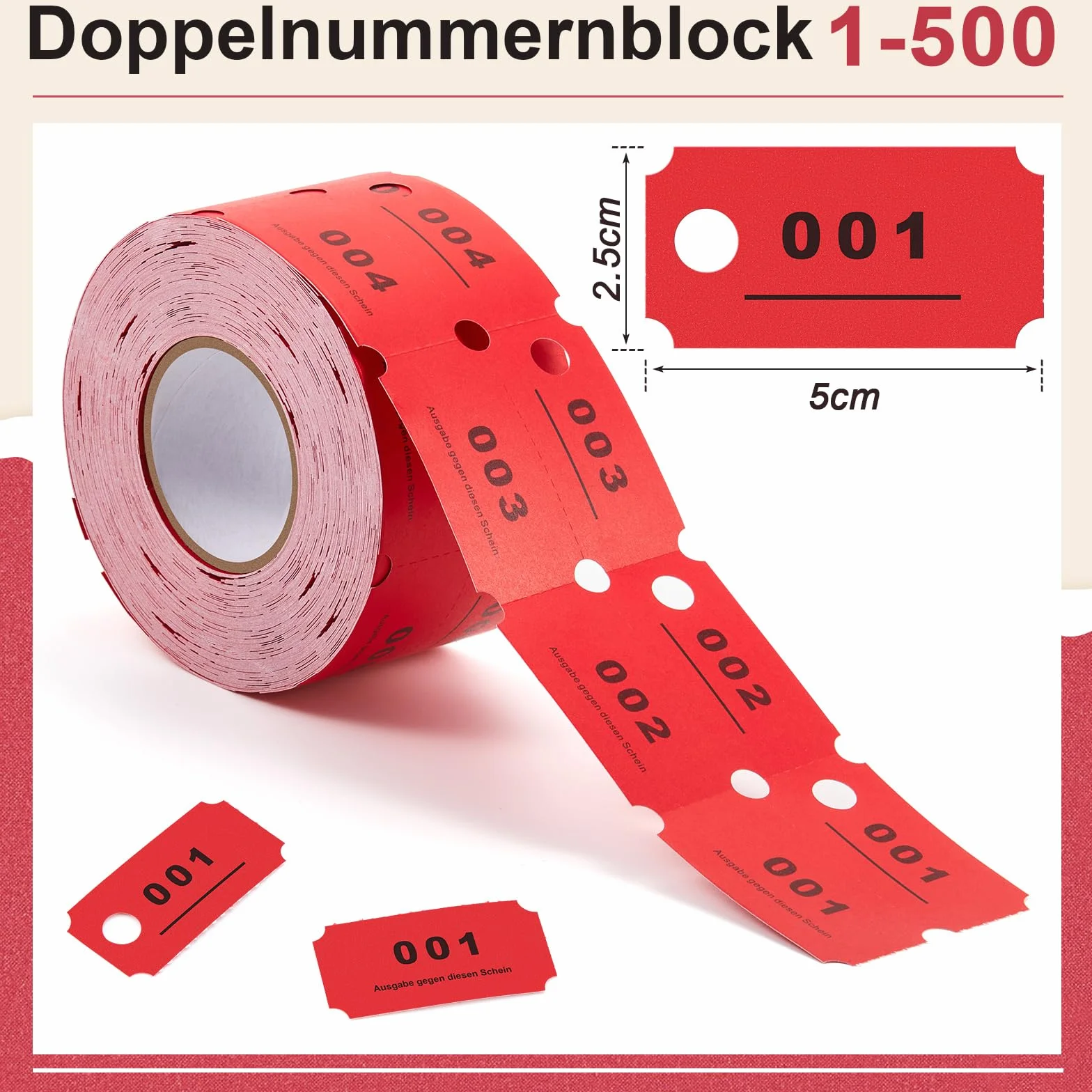 Nezyo Rouleaux de Jetons 1-500 Ticket de Vestiaire Fiches Numérotées Service Blanchisserie Orange