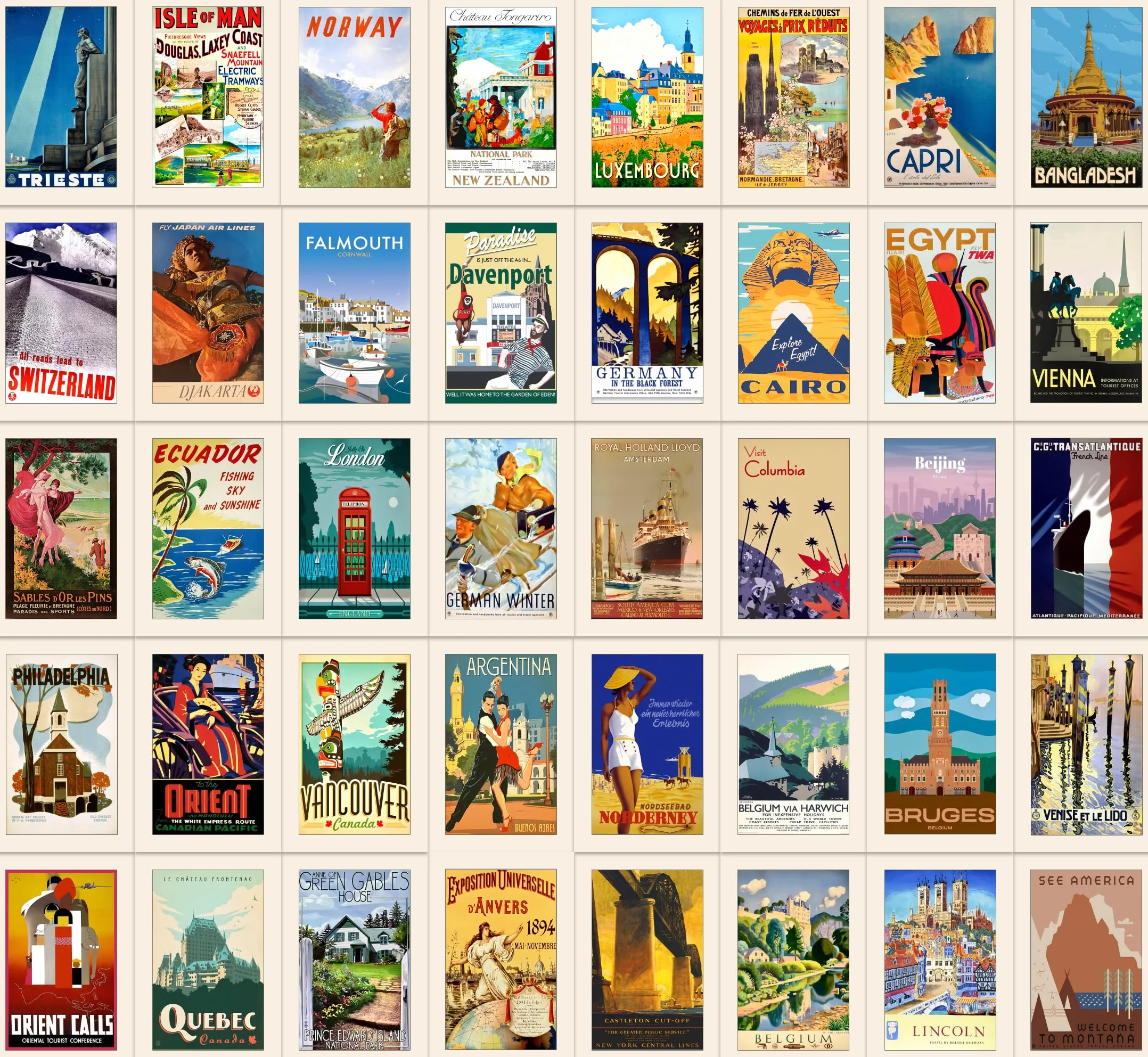 Lot de 40 cartes postales de voyage anciennes destinations populaires Multipack