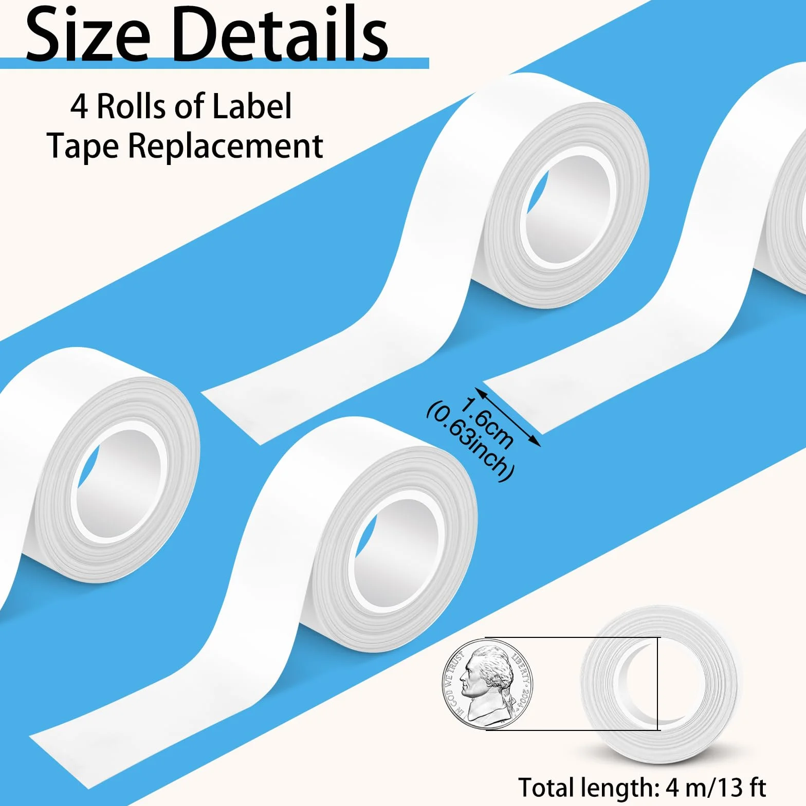 Ruban pour Étiqueteuse L1/Q1/M1, 16 mm x 4 m, Autocollantes Thermiques 4 Rouleaux
