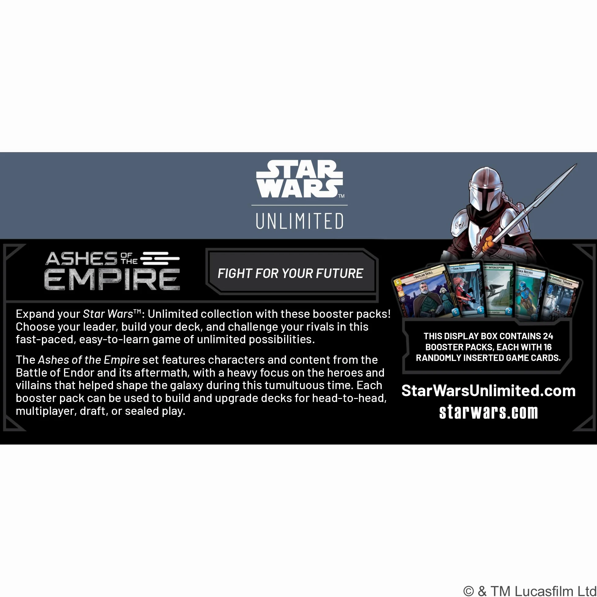 Asmodee - FFG - Star Wars : Unlimited Trading Card Game - Ashes of The Empire - Booster Display (24 boosterpacks) - JCC pour Enfants et Adultes, âge 12+, 2 Joueurs, 20 Minutes, Anglais
