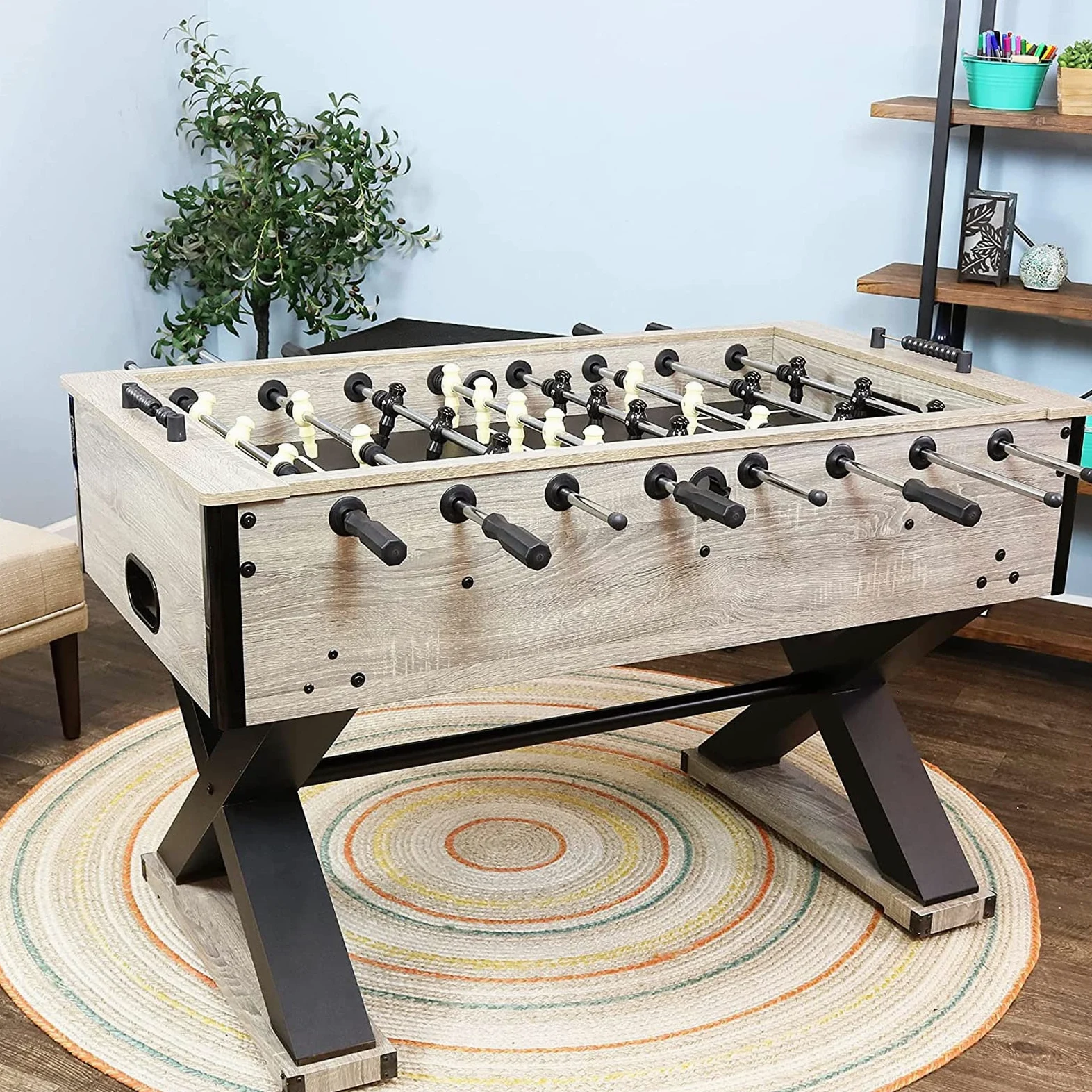 MRKU Baby-Foot Professionnel, Jeu de Football Robuste avec MDF Gris Vieilli de 54,9 Pouces, 1,8 Clubs, 2 marqueurs, pour l'intérieur Familial