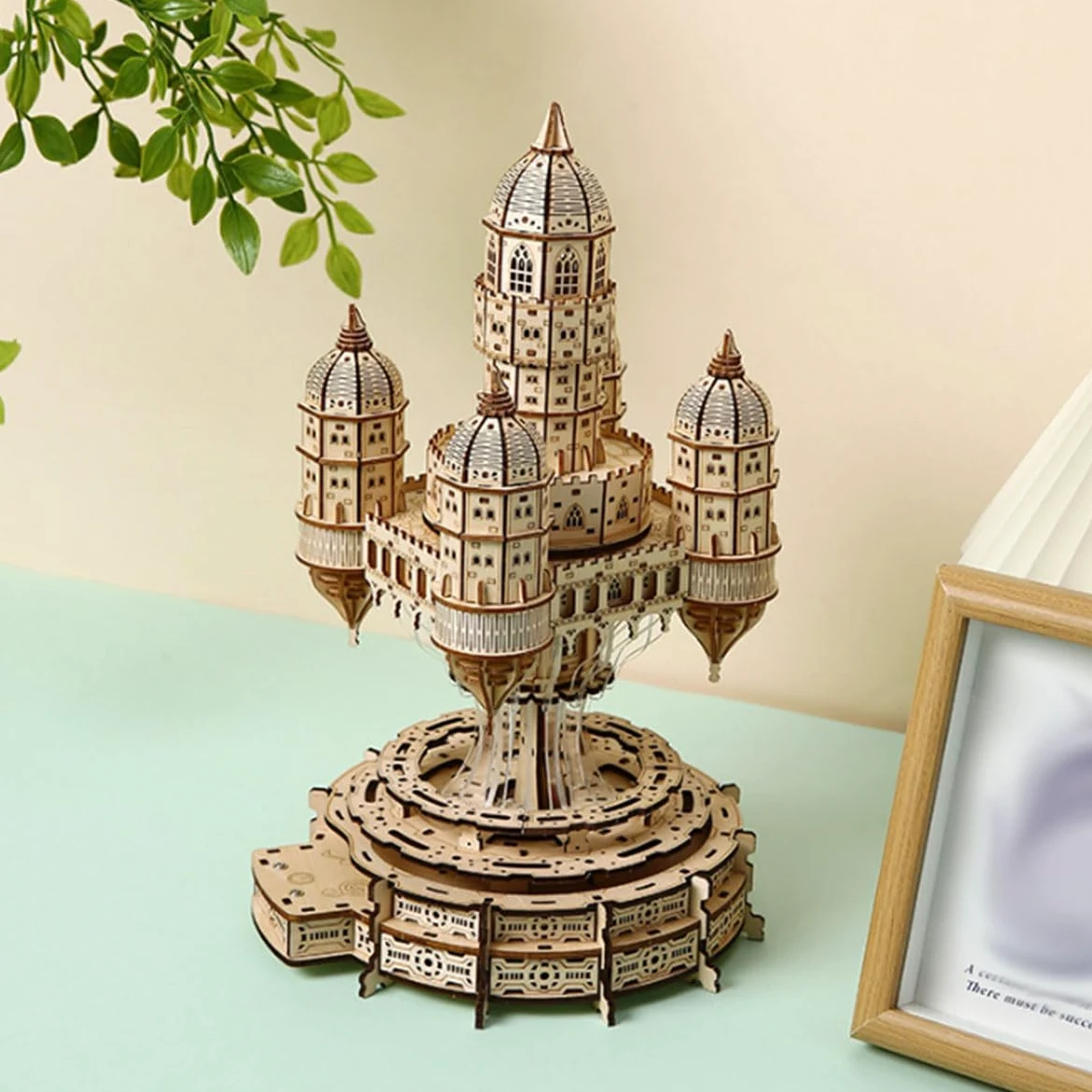 Puzzle en bois 3D Château dans le ciel sans colle - Pour adultes - Kit de construction en bois avec lumières LED - Puzzle éducatif créatif et cérébral - Décoration de la maison - Cadeau d'anniversaire