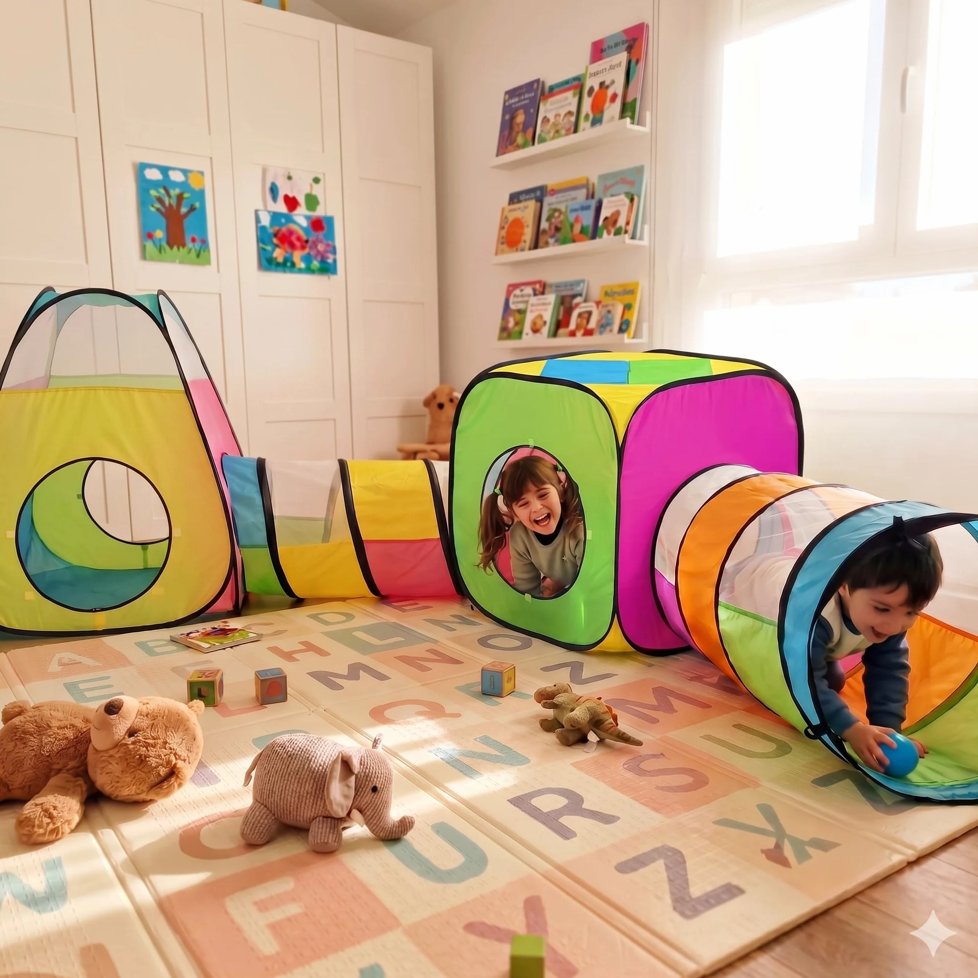 Pop Up Jouer Tente avec Tunnel, Balle Pit pour Enfants, Garçons, Filles, Bébés - Playhouse Intérieur/Extérieur 4 en 1
