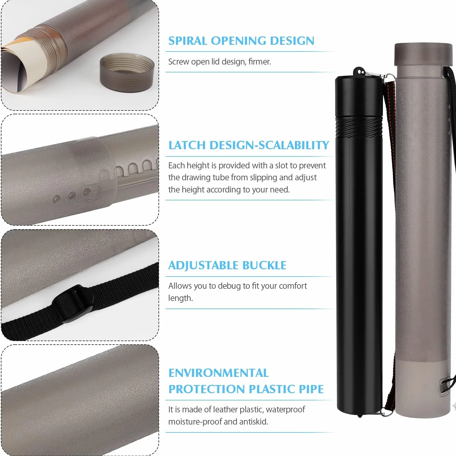 DEWEL Lot de 2 Tube Poster A0, Tube de Transport Télescopique pour Affiches, Plastique Durable, Longueur Réglable (Gris)