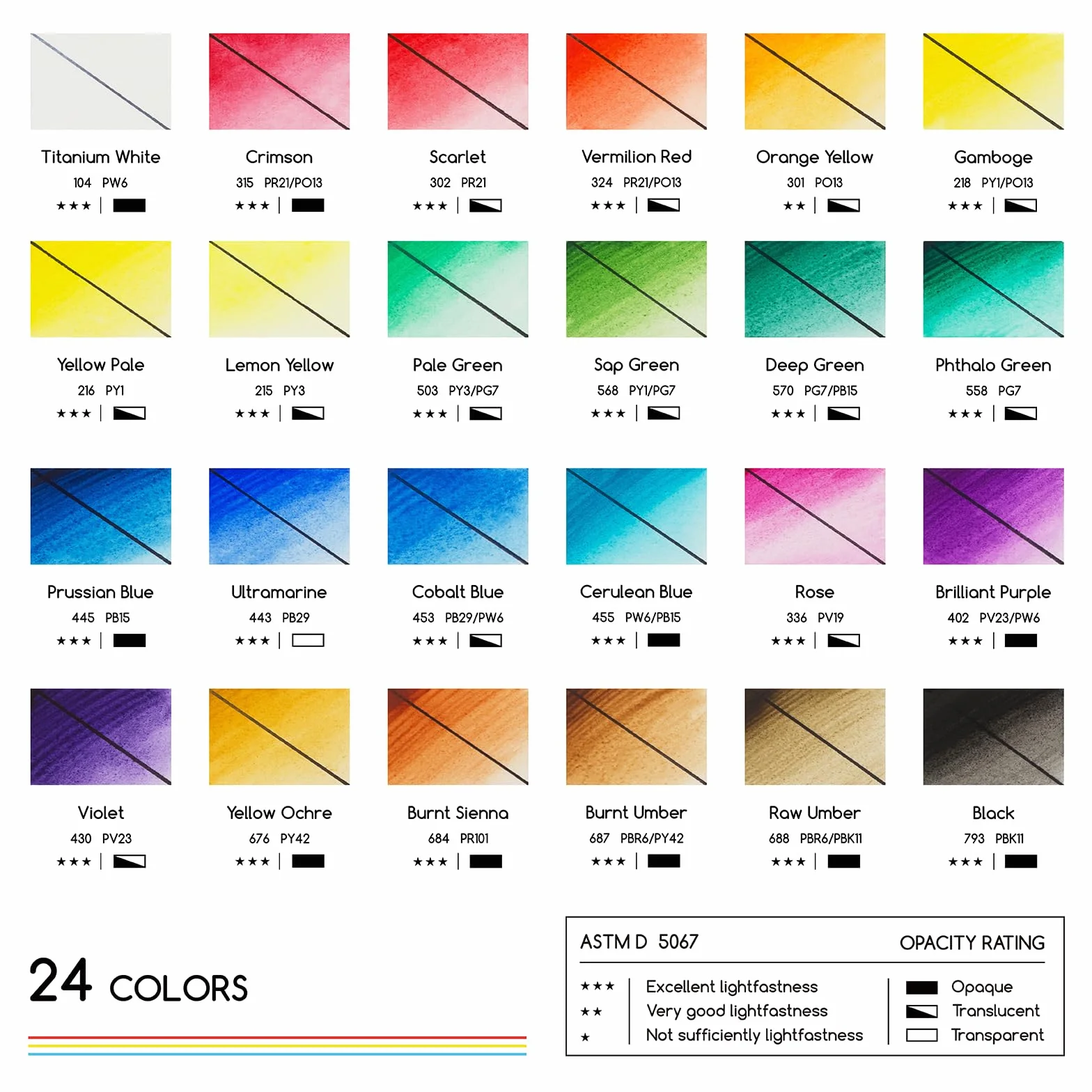 MEEDEN Lot de 24 Peintures Aquarelles 12 ml - Pigments Riches, Non Toxiques
