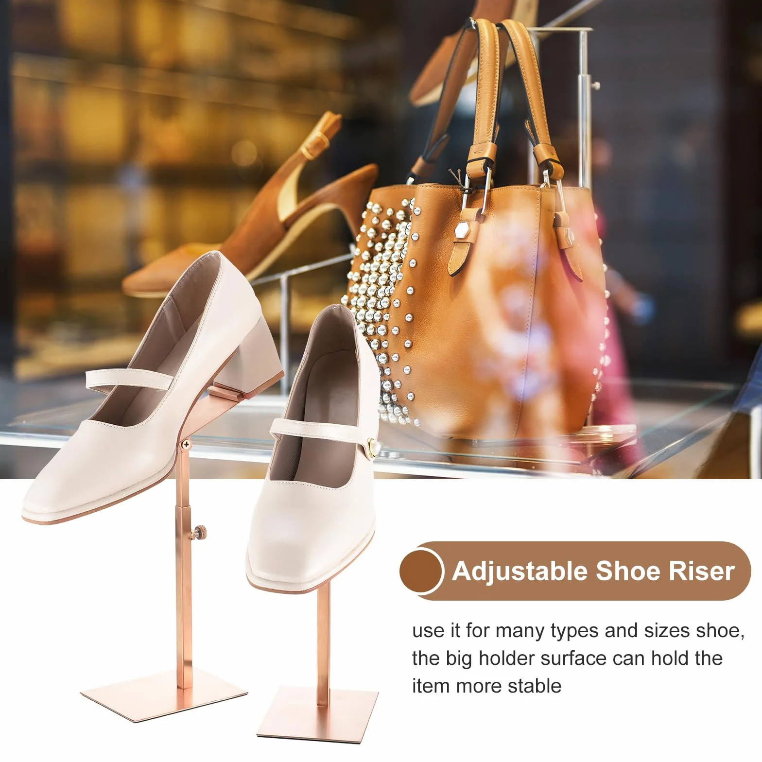 QUARKZMAN Présentoir Chaussures Support Réglable Hauteur 8,27" - 12,2" Métal Rose Doré