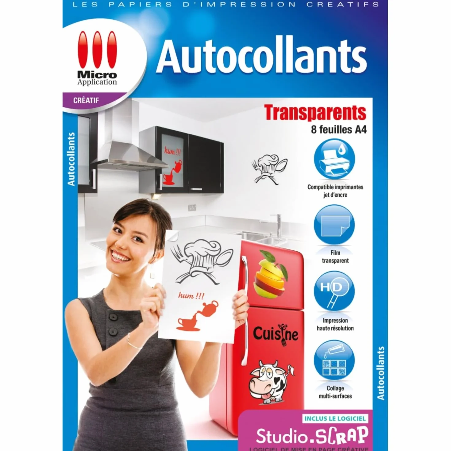 Micro Application Papier Autocollant Transparent A4 8 Feuilles Étiquettes Adhésif
