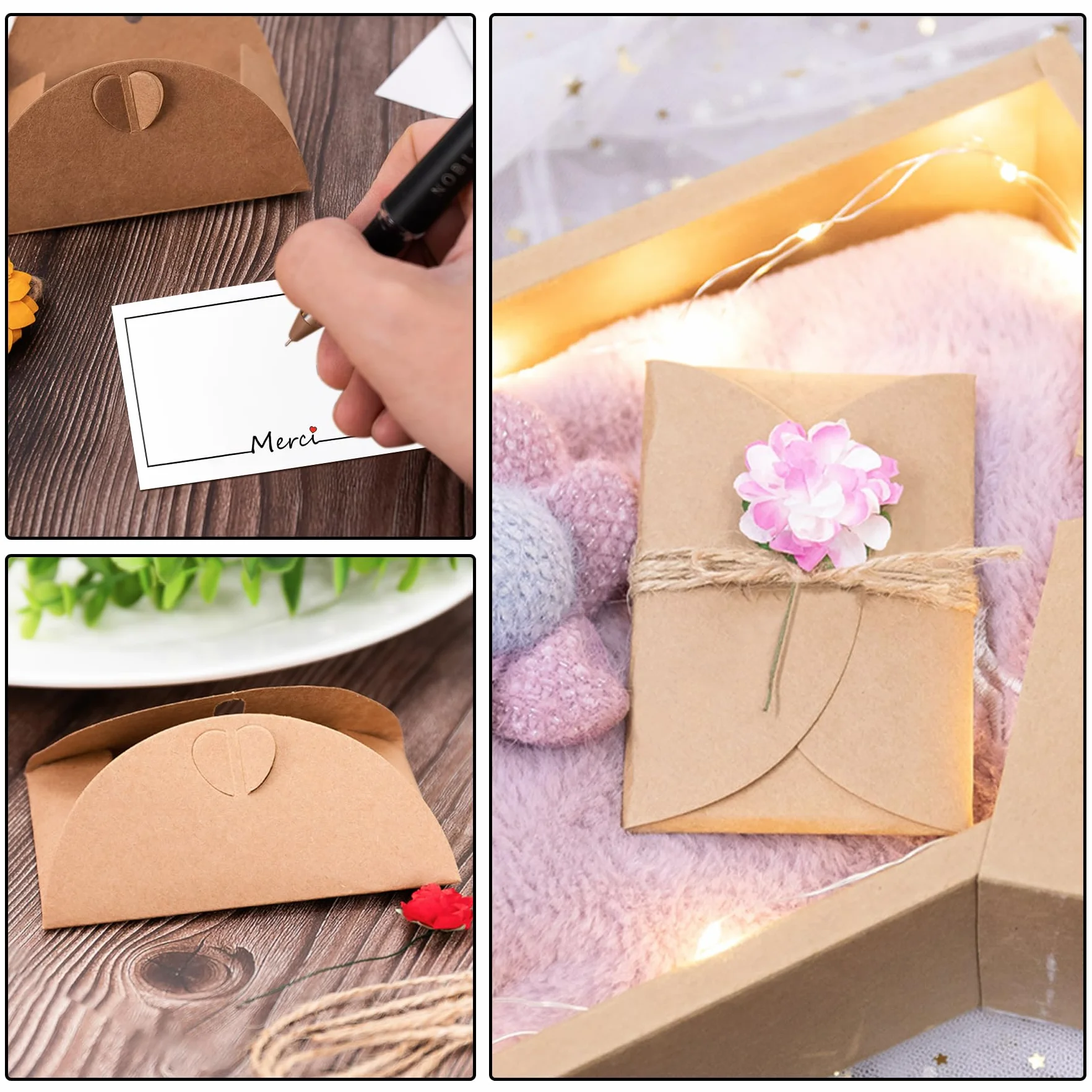 25 Pièces Petites Enveloppes Kraft avec 25 Cartes Vierges 10.6×7.6cm pour Noël Fête Invitation