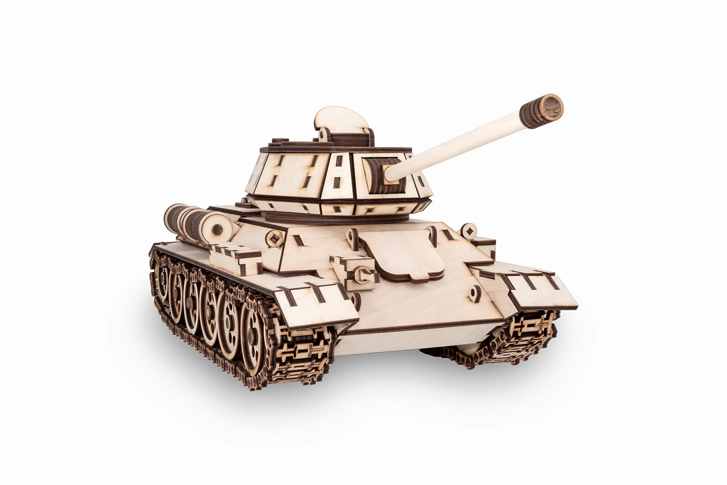 EWA Eco-Wood-Art- Char Militaire T-34-Puzzle 3D en Bois-Casse tête Adulte et Adolescent-Assemblage avec de la colle-600 pièces, Tank T-34, Naturel, Panzer T-34
