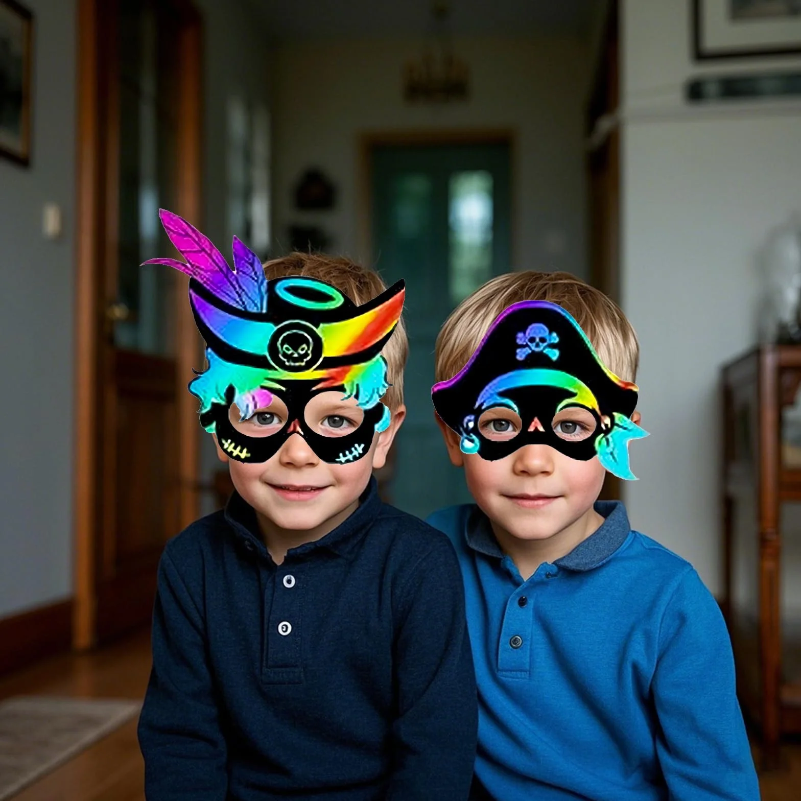 Lot de 48 masques de pirate arc-en-ciel à gratter pour anniversaire