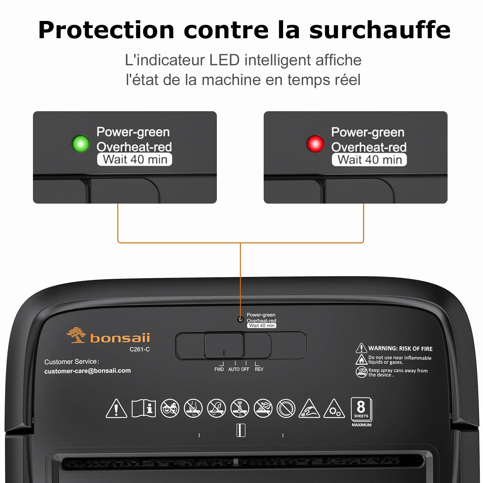Bonsaii Destructeur de Documents 8 Feuilles, Broyeur Papier Sécurité P-4 Coupe Croisée, Corbeille 16L, Déchiqueteuse Électrique Compacte C261-C