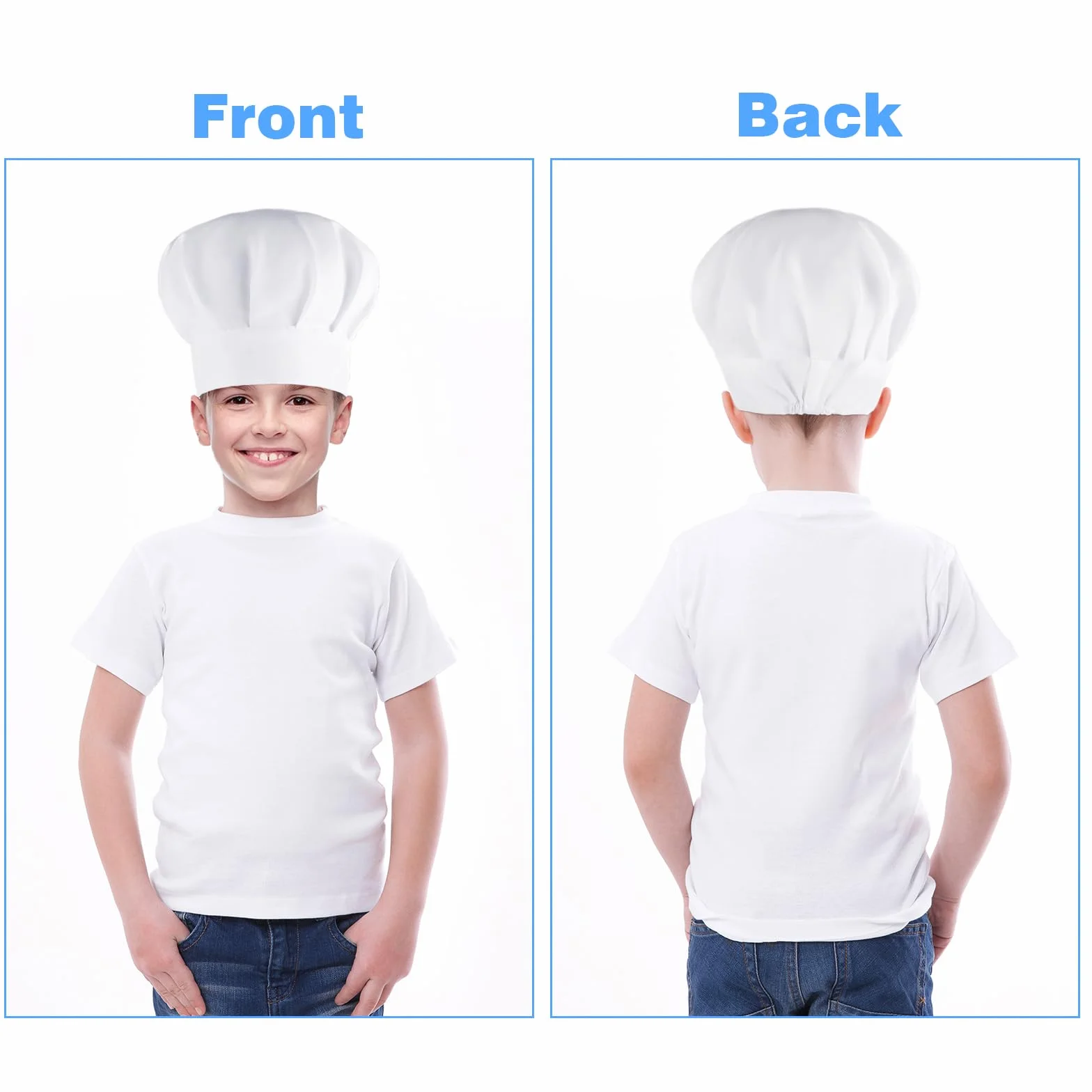 Lot de 2 toques de chef enfants en coton blanc réglables accessoires cuisine