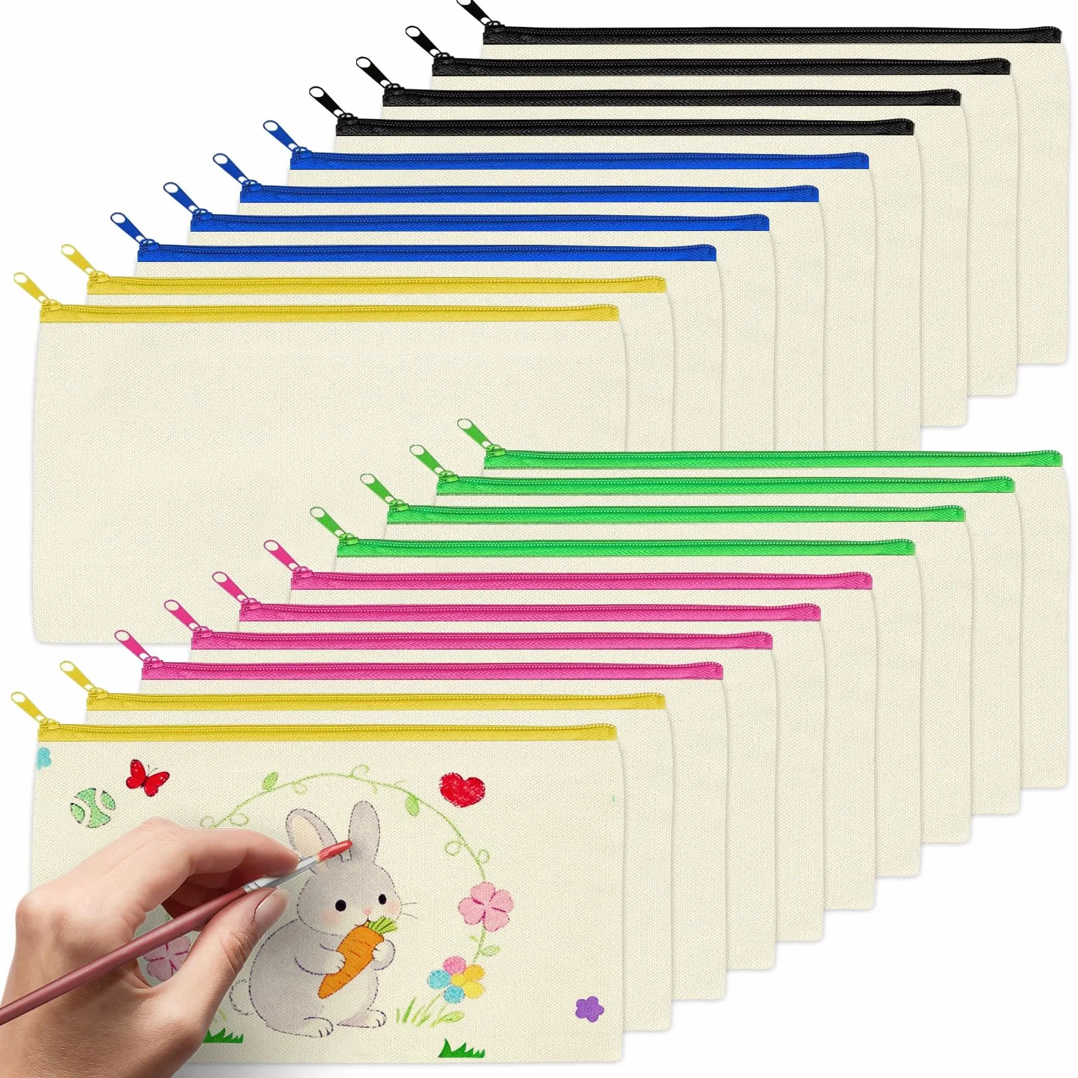 Pochette Tissu zippée Vierges Cinq Couleurs 20 pièces