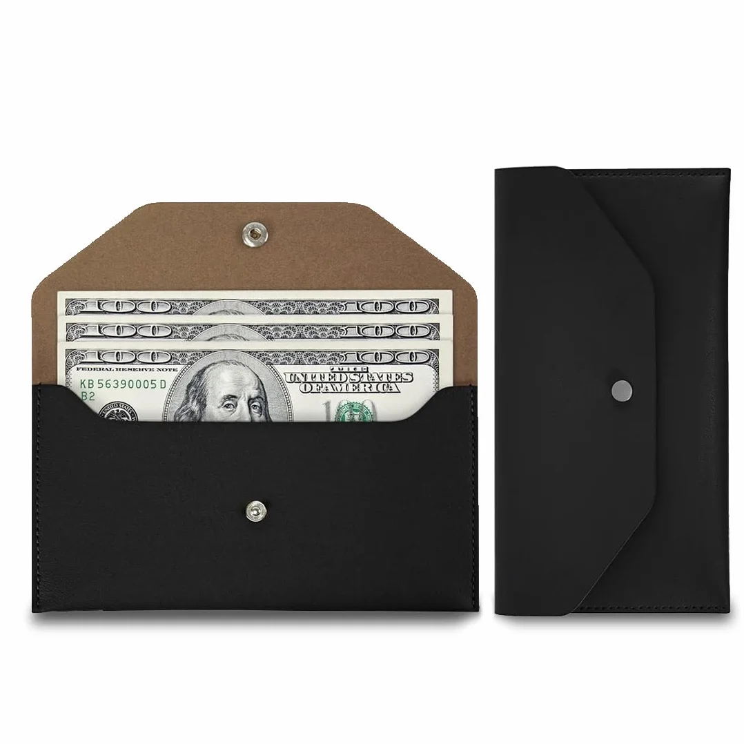 Enveloppe en Cuir pour Argent Réutilisable Portefeuille Rétro Noir