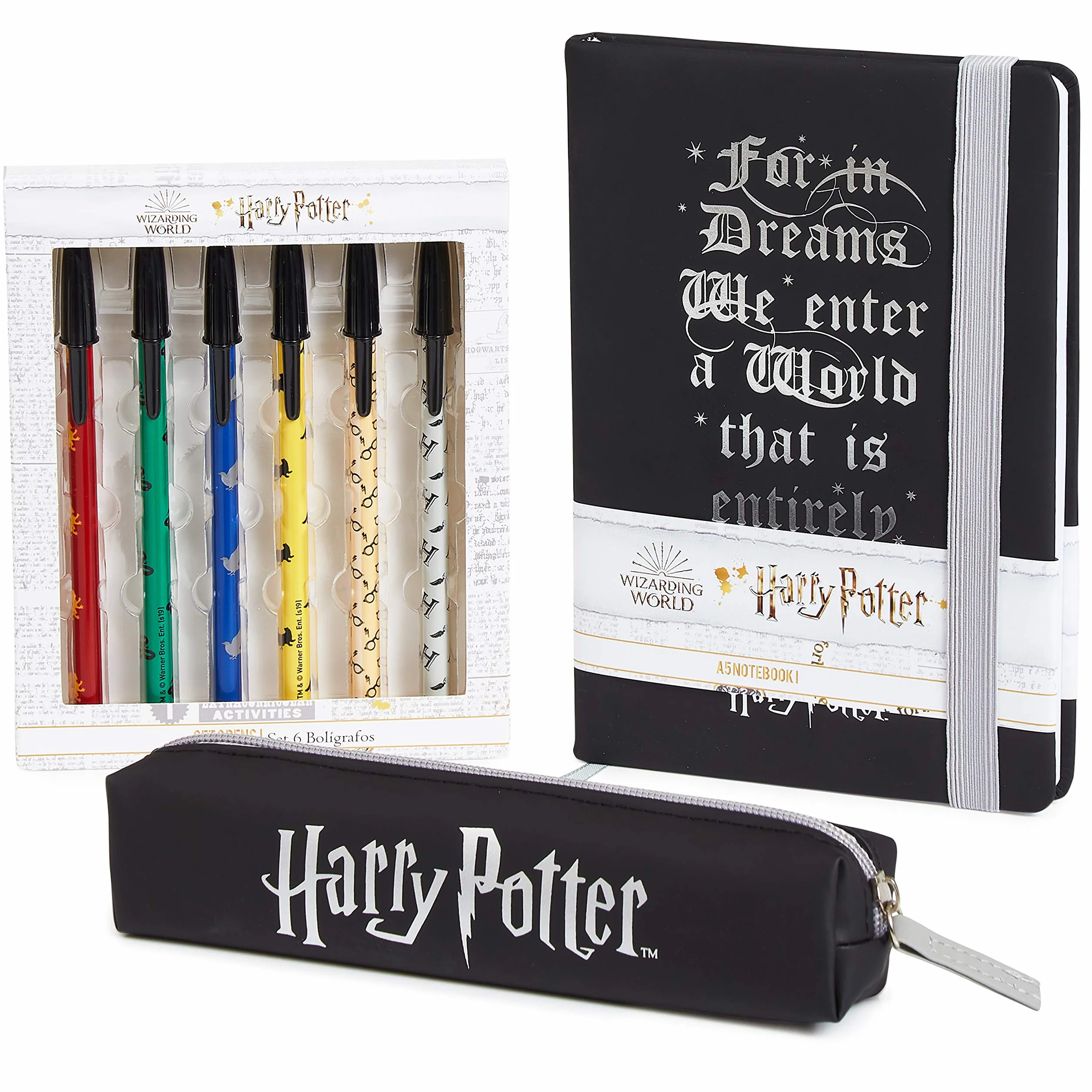 Harry Potter Set Papeterie Carnet Trousse Stylo Fournitures Scolaires Enfant Ado Fille Garcon (Noir)