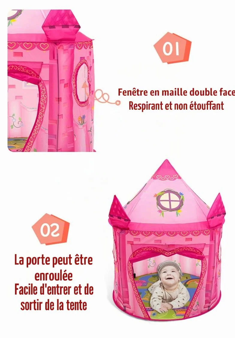 Tente Enfant Rose Château Princesse Maison de Jeu Intérieur Pliable