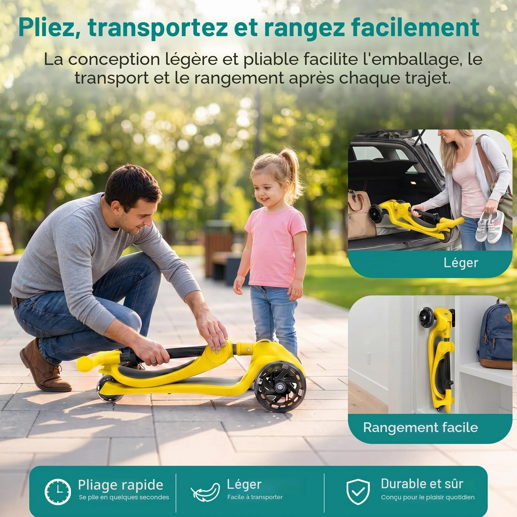 SereneLife Trottinette Enfant 2 en 1 avec Siège – 3 Roues Pliable, Hauteur Réglable, Roues LED