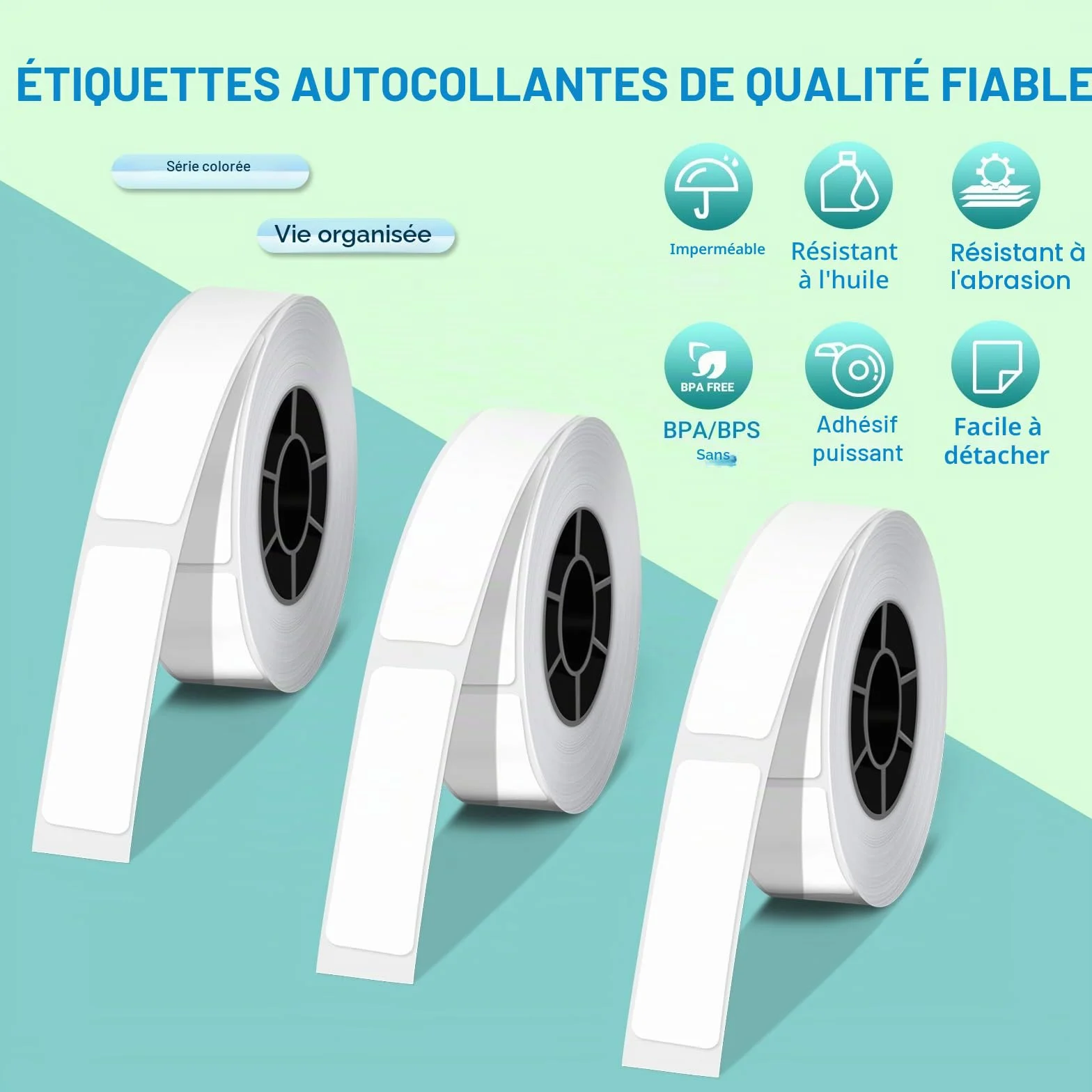 Papier Imprimante Thermique Autocollant 12×40mm 3 Rouleaux Blanc Fourniture Bureau
