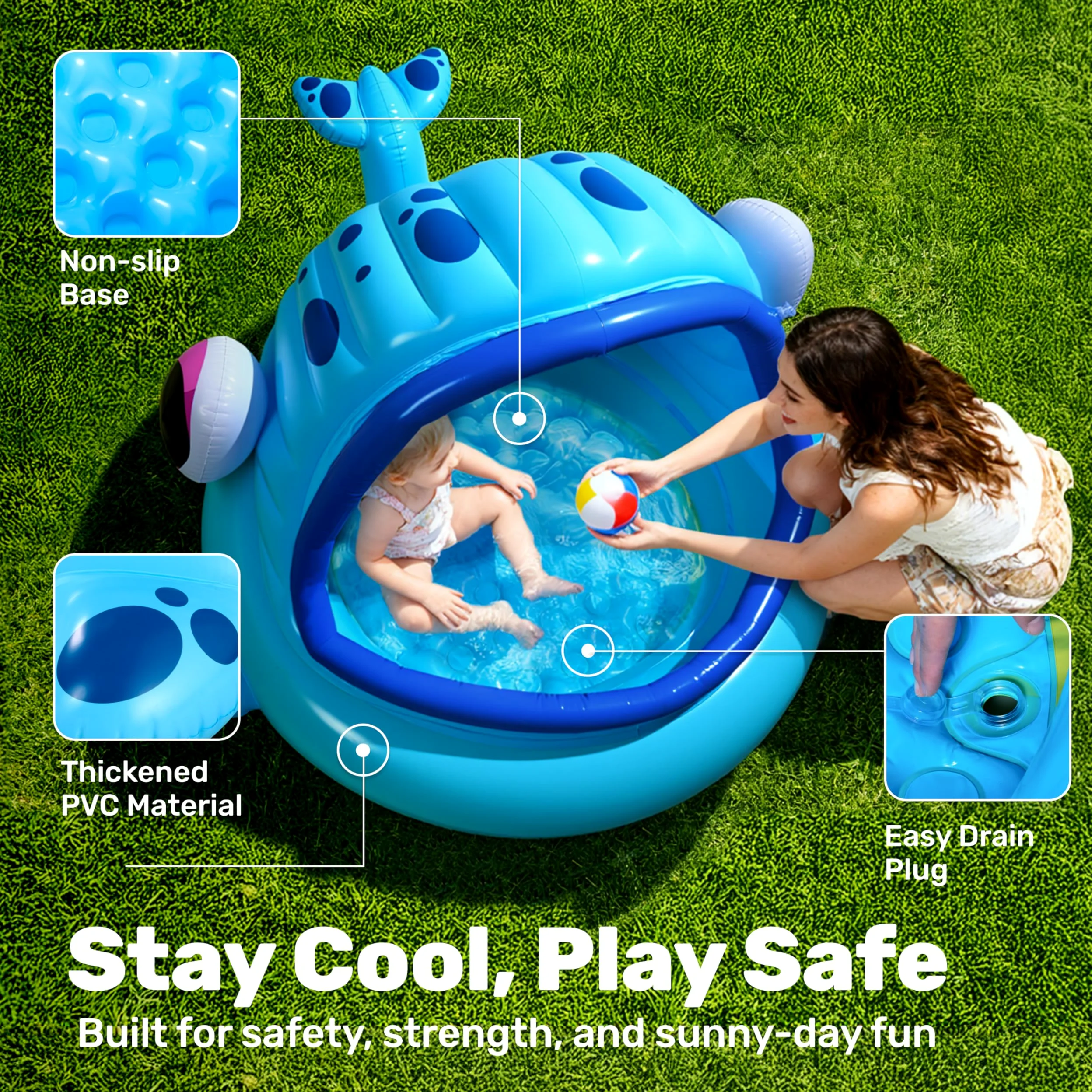 JOYIN Piscine Bébé avec Pare Soleil pour Enfants 137 x 142 x 71cm Pataugeoire Enfant Piscine Gonflable avec Auvent, Flotteur de Natation Jouets de fête de Natation