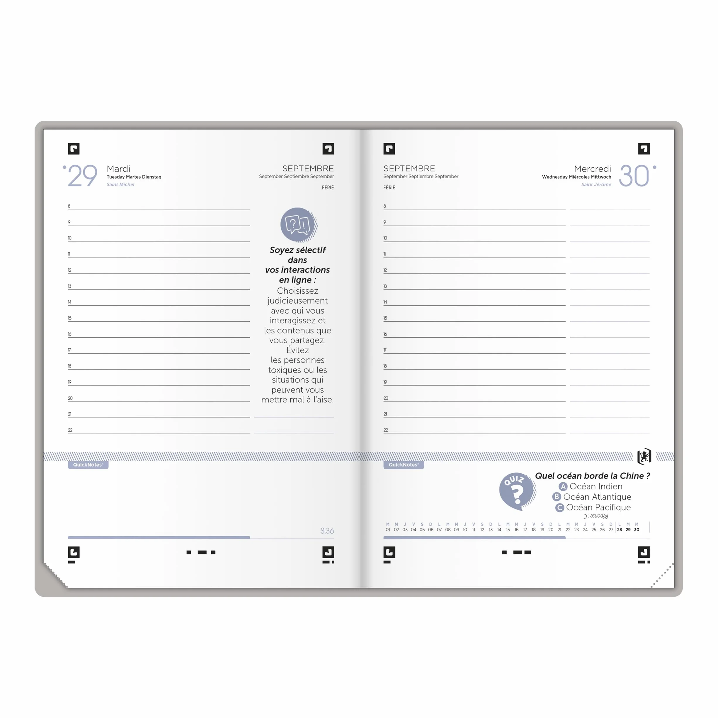 Agenda Scolaire Oxford 2025-2026 15x21cm 1 Jour Par Page 352 Pages Aqua
