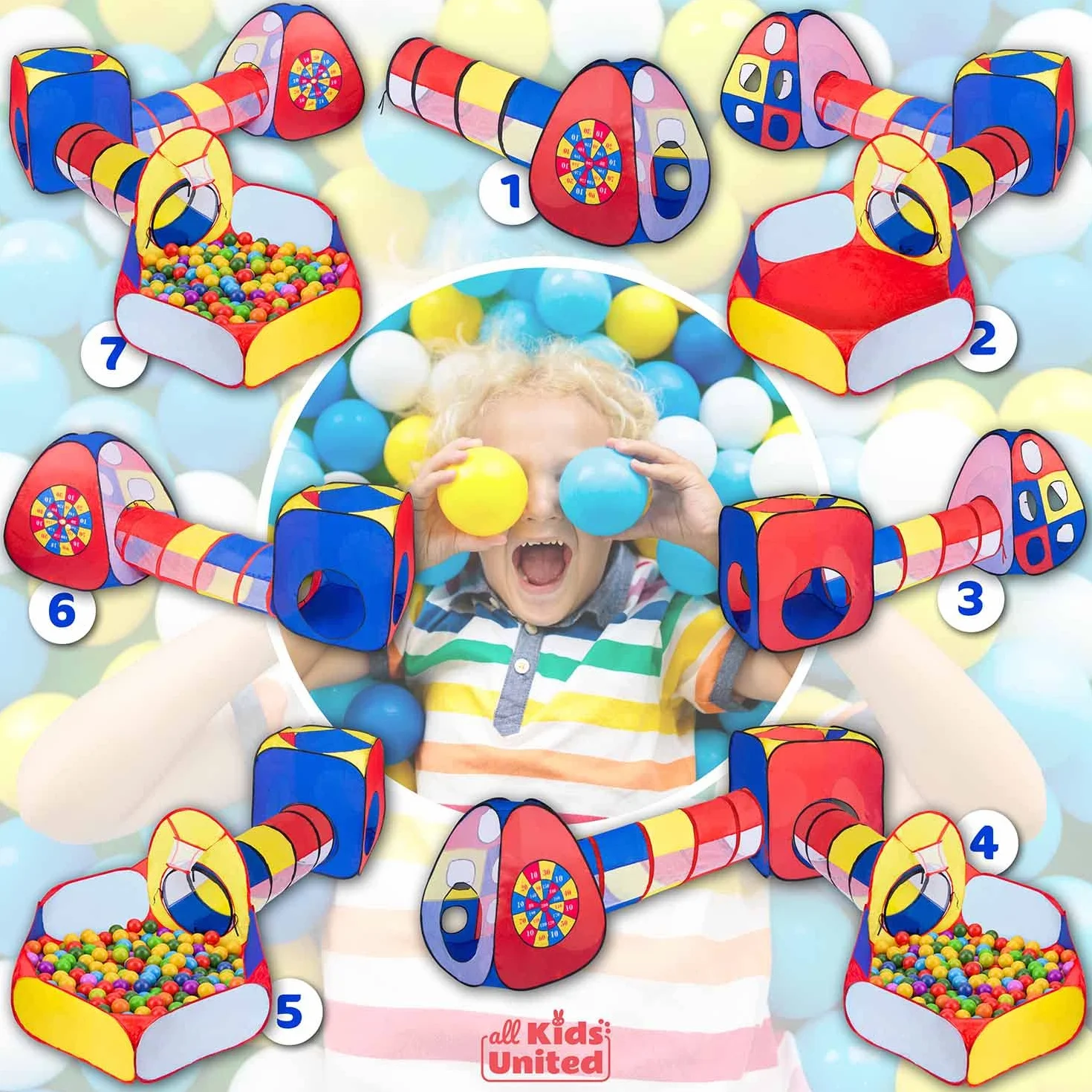Tente de Jeu avec Tunnel Piscine à balles XXL Terrain de Jeu Pop-up 5 Parties