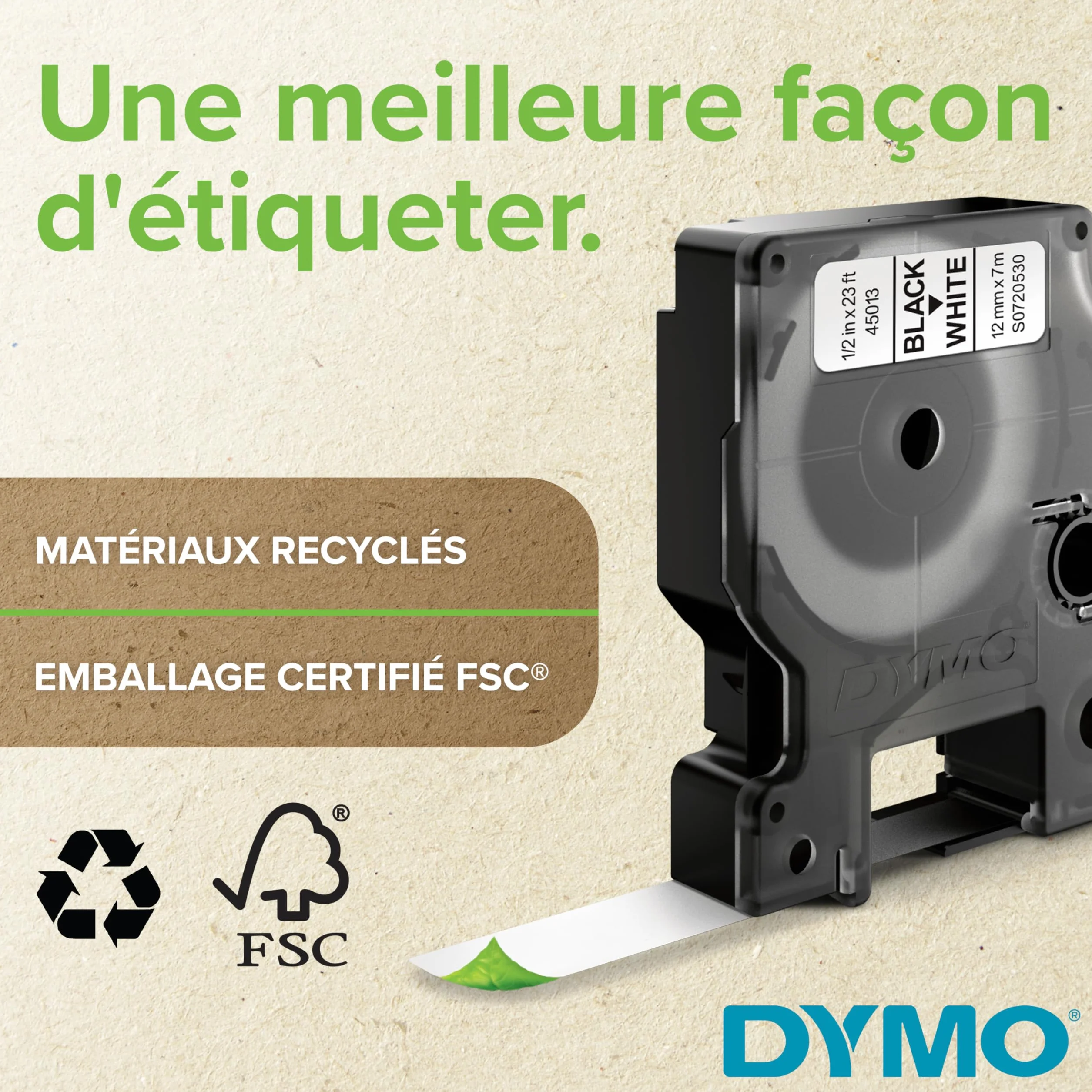 DYMO D1 étiquettes autocollantes 12 mm x 7 m noir sur blanc pour LabelManager