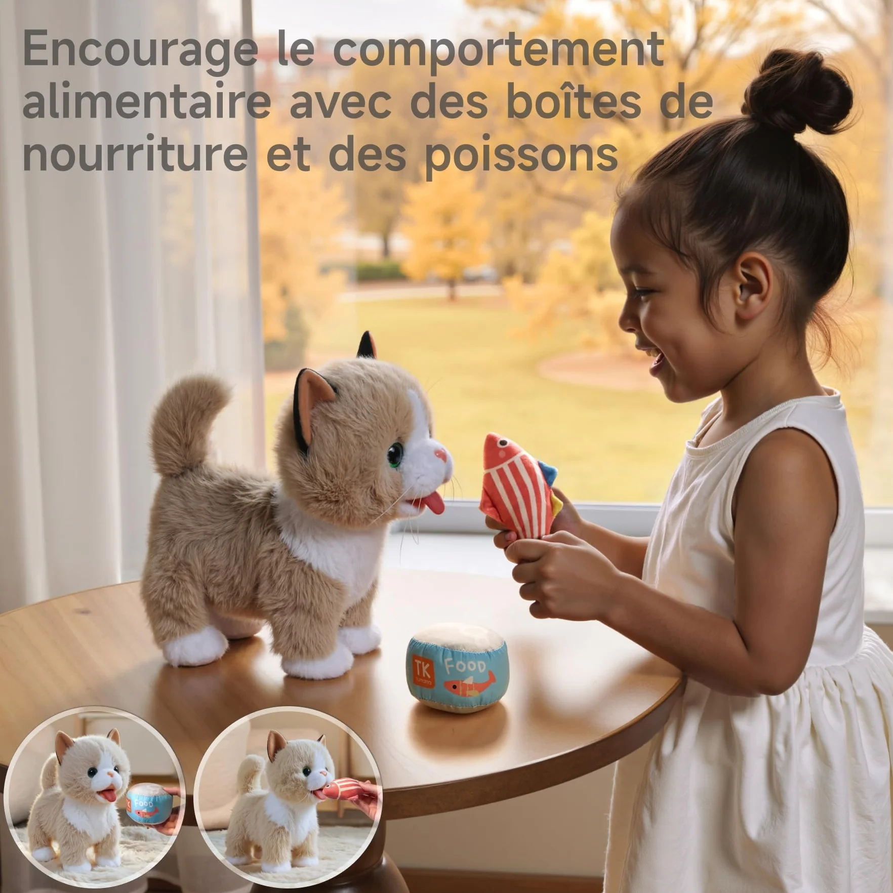 TUMAMA Peluche Interactif pour Chat Jouet Enfant 3-6 Ans Qui Marche Et Aboie en Laisse