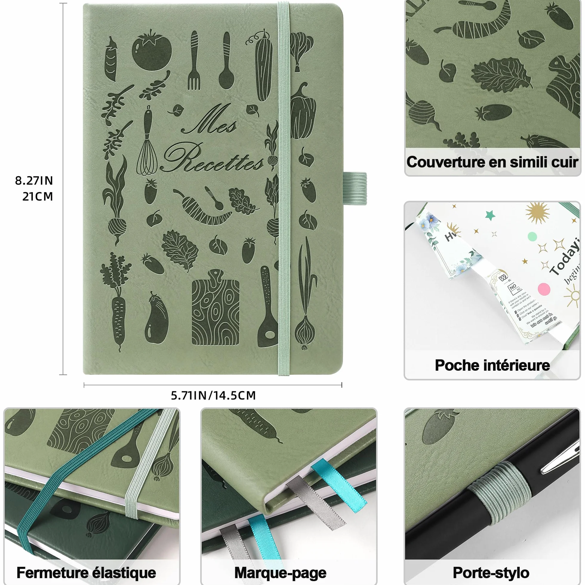 Carnet de Recettes à Remplir A5 – Livre de Recettes Vierge avec Index, Cahier de Cuisine Vert militaire