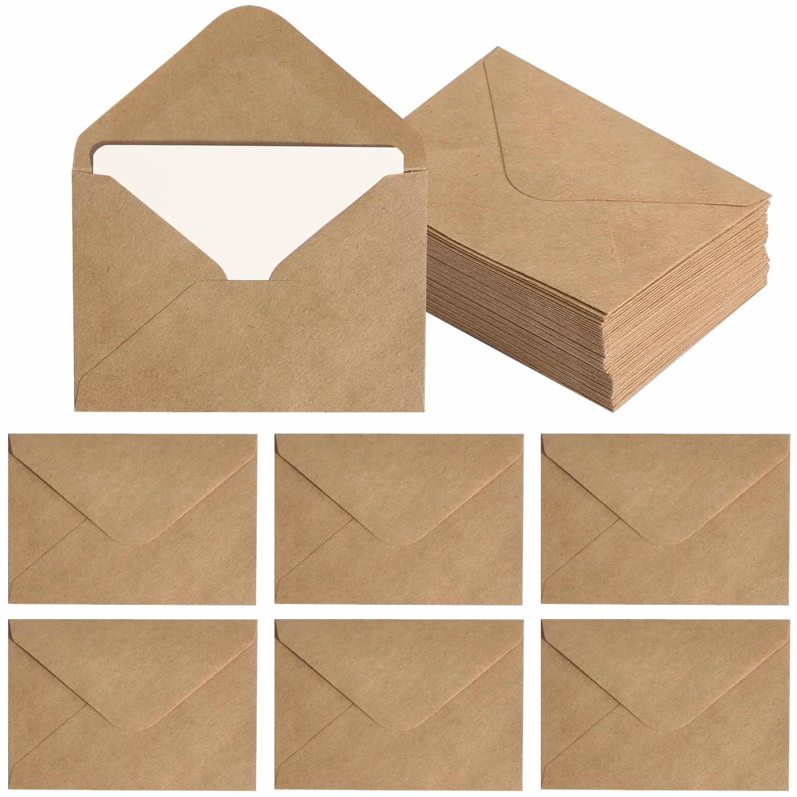 Enveloppes en Papier Kraft Vintage 100 Pièces Mini Enveloppes 100 Cartes Vierges pour Lettres Cartes de Vœux