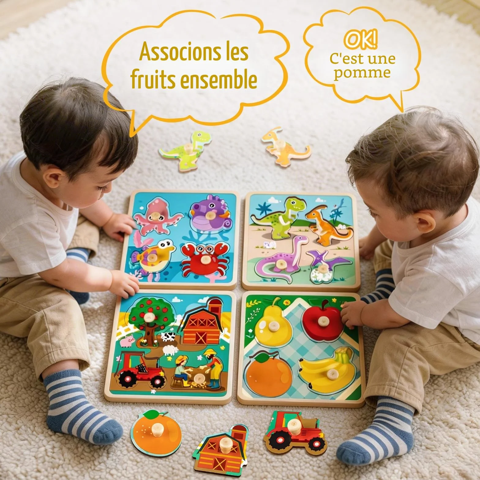 Puzzle Bois Enfant 4 Pièces Animaux Jouet Éducatif Montessori 1 2 3 ans