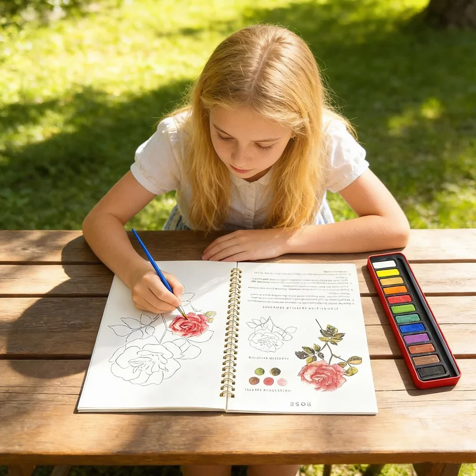 Cahier Aquarelle Adulte avec Pigment Pinceau Kit Aquarelle Débutant