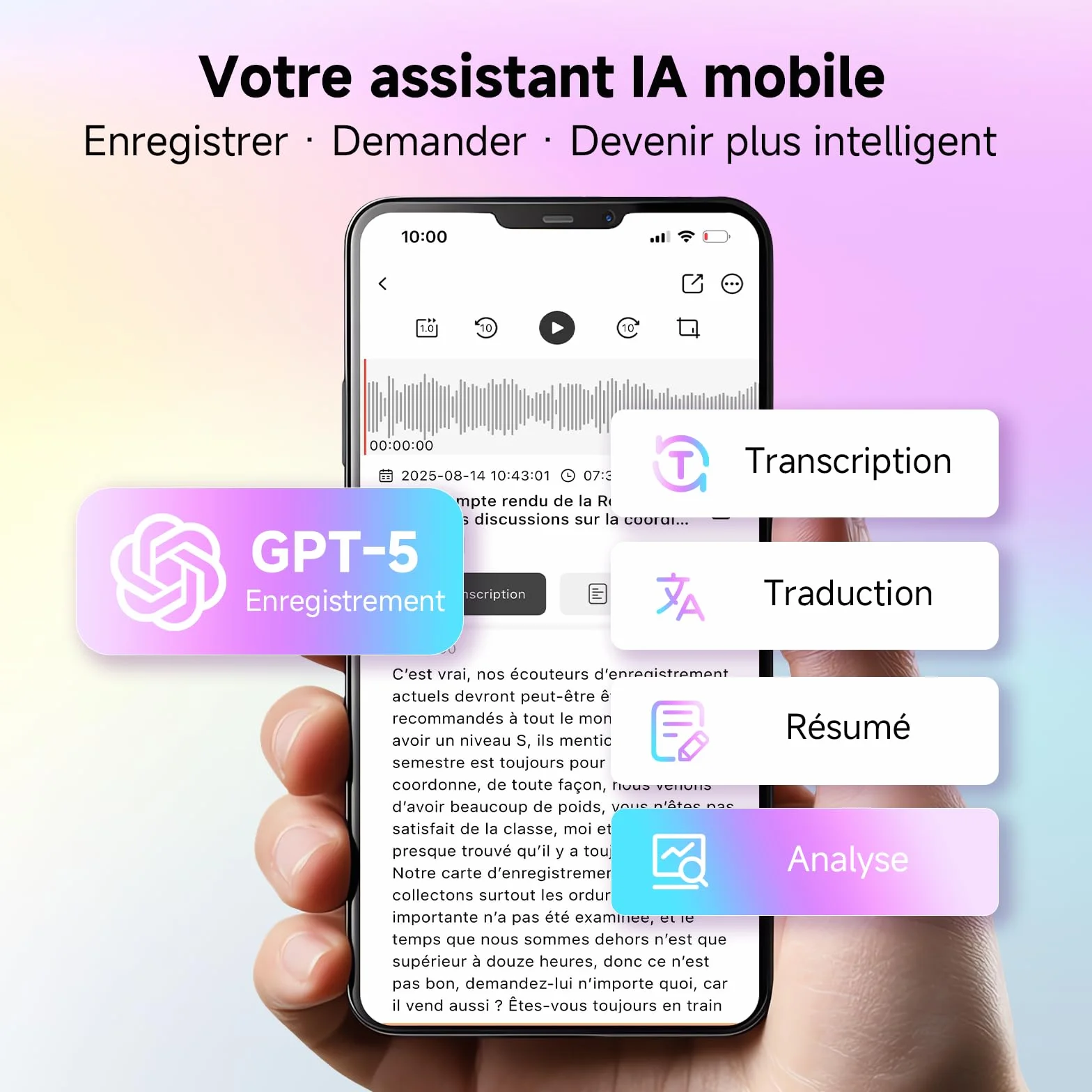 Enregistreur Vocal IA avec Étui magnétique Dictaphone - Contrôle par App, Traducteur & Transcription & résumé, 80+ Langues pour Conférences Appels