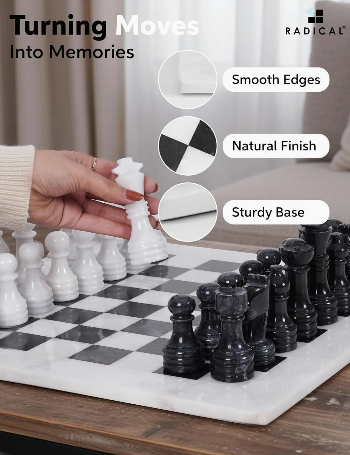 RADICALn Jeu d'échecs Complet lesté Blanc et Noir de 38,1 cm avec boîte de Rangement – ​​Jeux d'échecs de Tournoi en marbre de Style Staunton et Ambassador pour Adultes