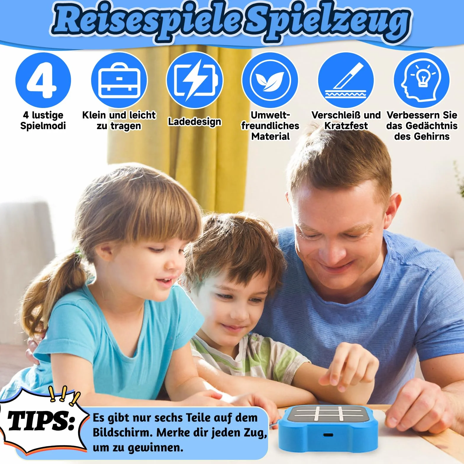 Jeu de Tic Tac Toe Électronique Portable avec Console de Voyage, Jouets de Société Fidget, Jeu de Puzzle pour Enfants et Adultes (Jaune)