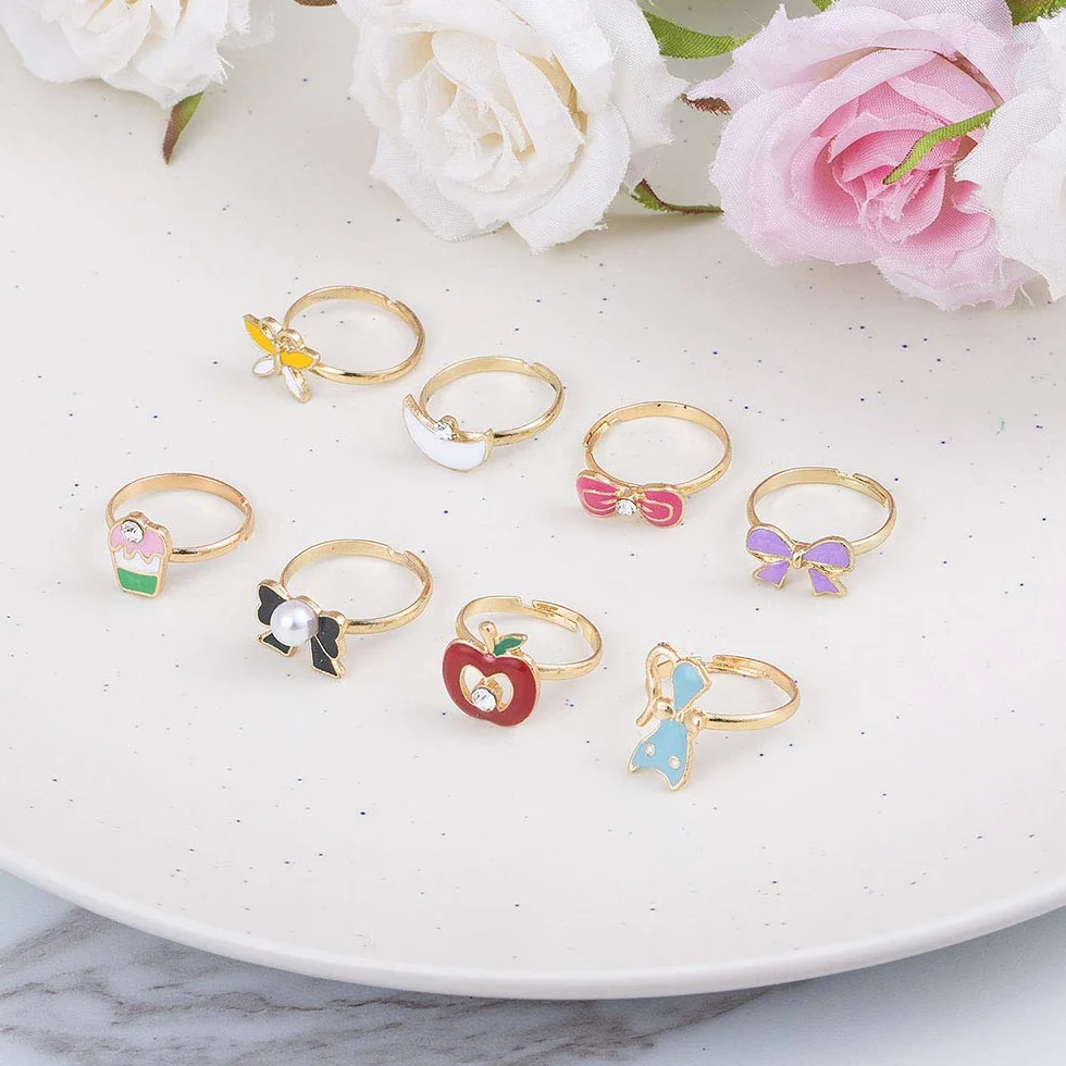 Diealles Shine 36 Pièces Bagues pour Enfants, Ensemble de Bagues Petites Filles avec Boîte Coeur Rose