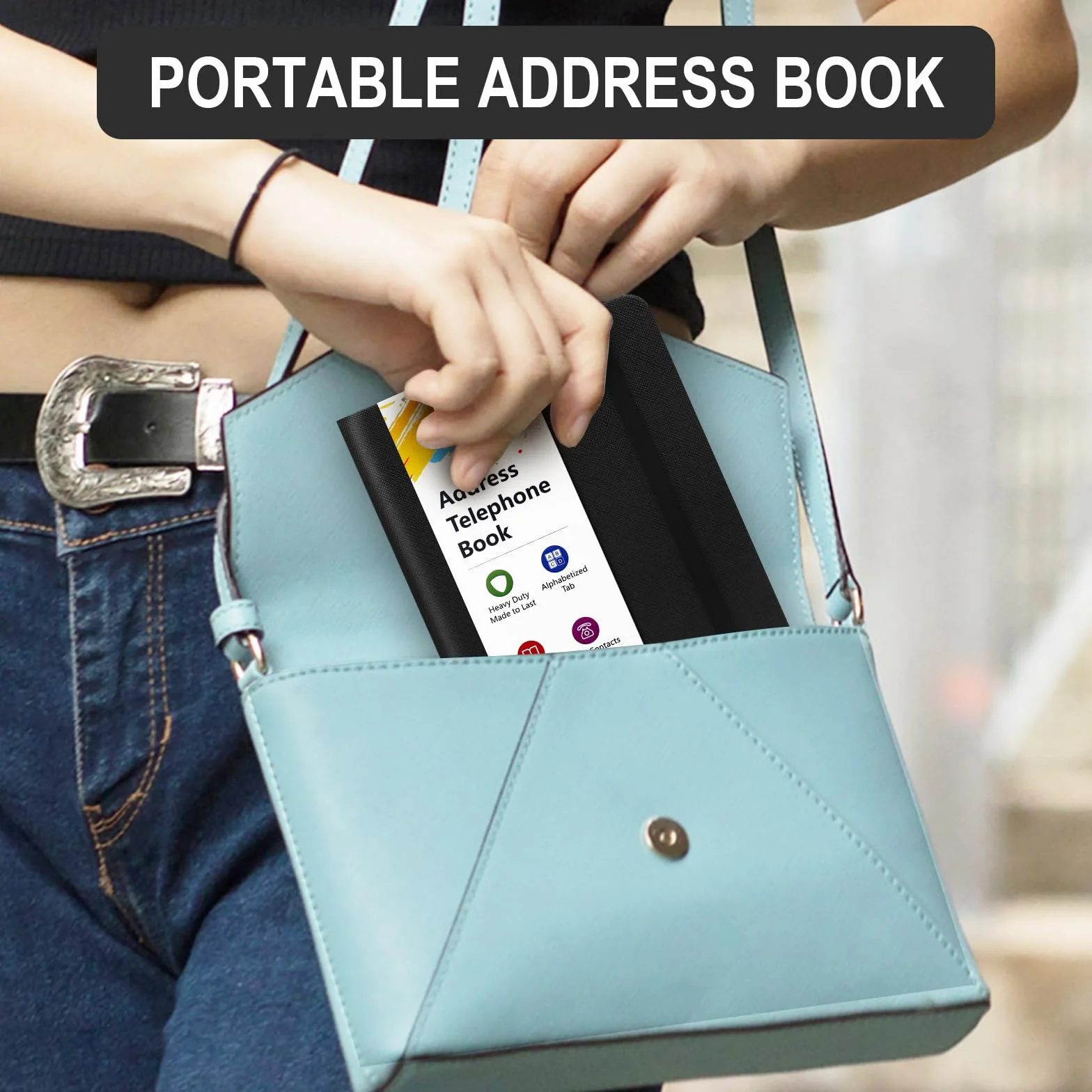 BLESWIN Petit carnet d'adresses de poche avec onglets alphabétiques A-Z, 288 contacts, Noir