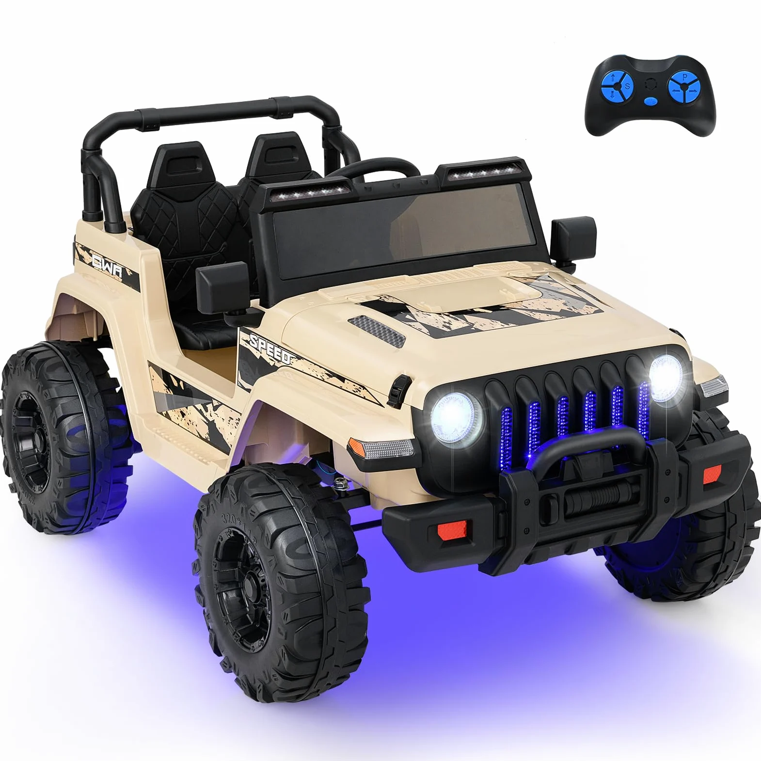 GOPLUS Voiture Electrique Enfants 1 Place, Quad 4x4 Electrique Enfants 12V avec Télécommande 2,4G & Vitesse Réglable & Klaxon Sonore & Lumière & Musique.Charge 35KG pour Enfant 3+ Ans (Sable)