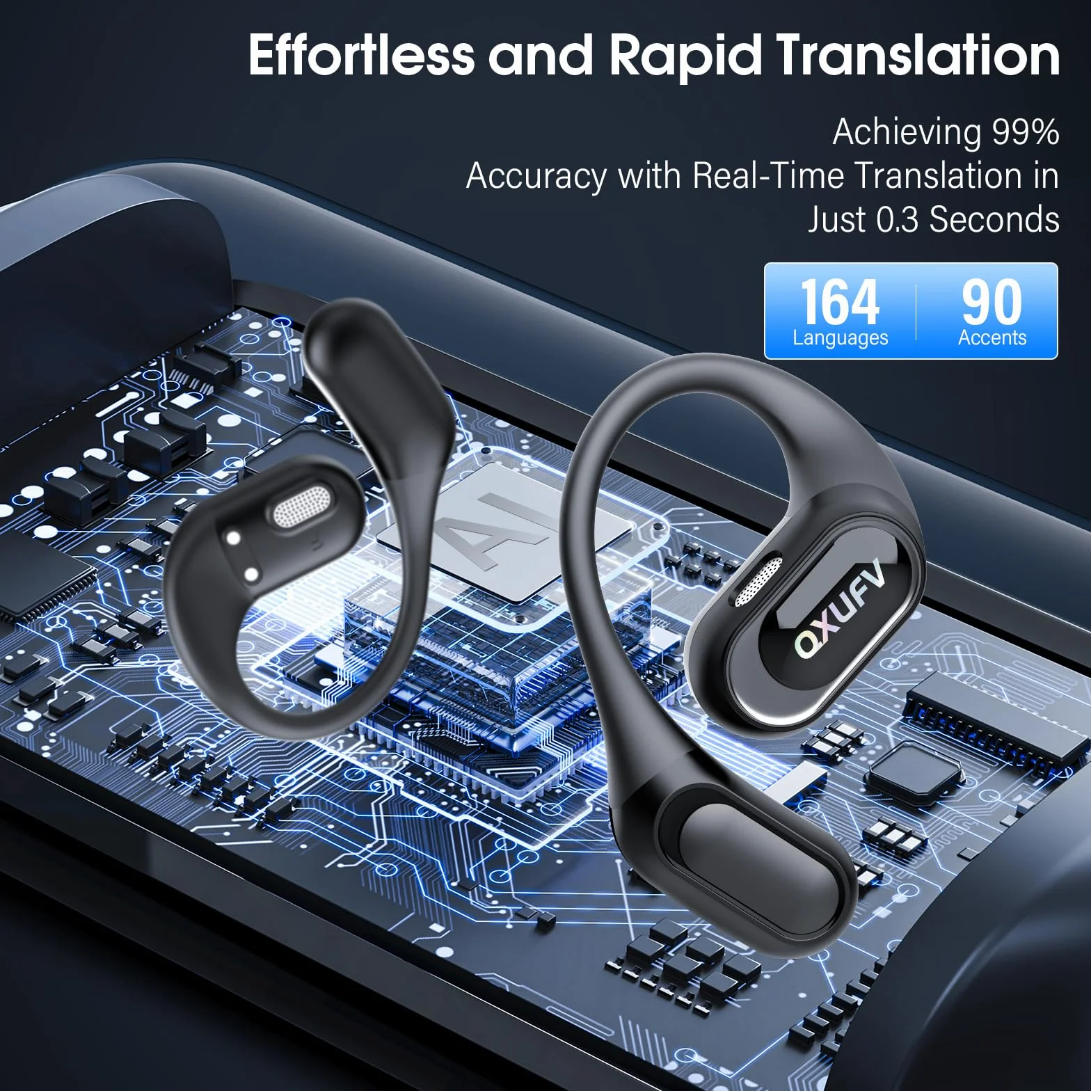 AI Écouteur Traducteur Instantané 164 Langues, Conduction Osseuse Intelligent Ambiant, IPX7 Étanche, 60H Autonomie, 4 en 1 Open-Ear