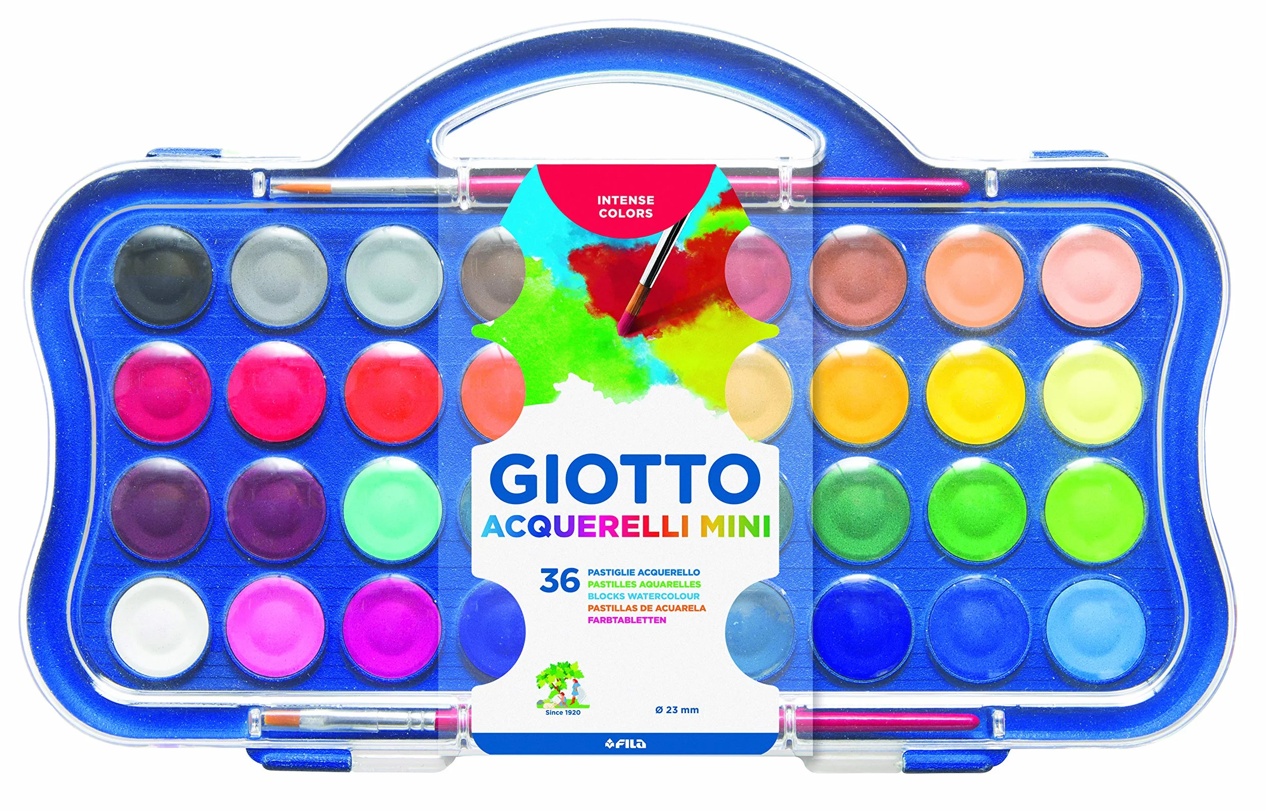 GIOTTO Acquerelli Mini Boîte de 36 Pastilles de Gouache avec Pinceau