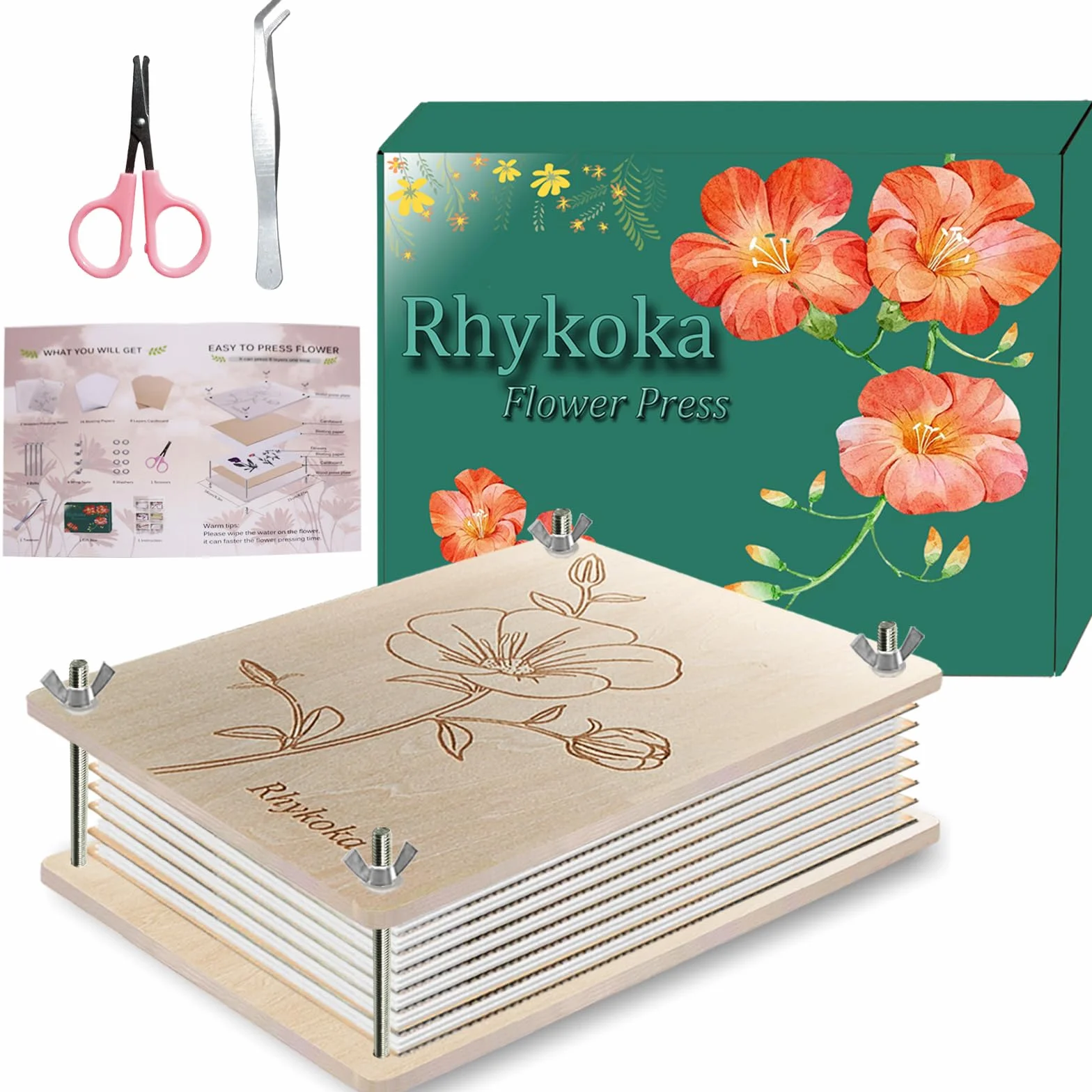 Presse à fleurs professionnelle 8 couches 16 x 21 cm kit en bois avec instructions