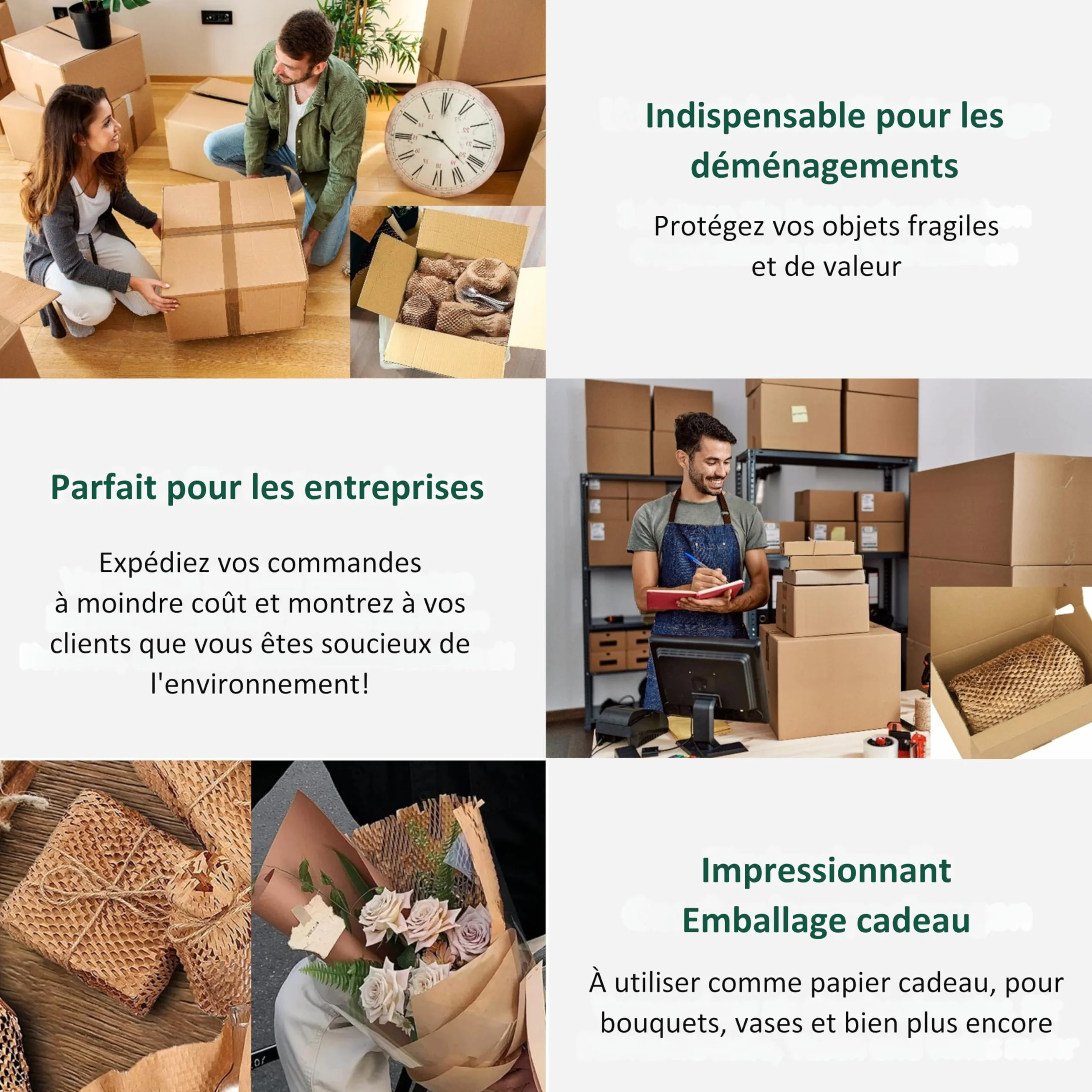 Papier d'Emballage Nid d'Abeille 36cm x 50m Biodegradable Ecologique pour Emballage Demenagement Protection Colis
