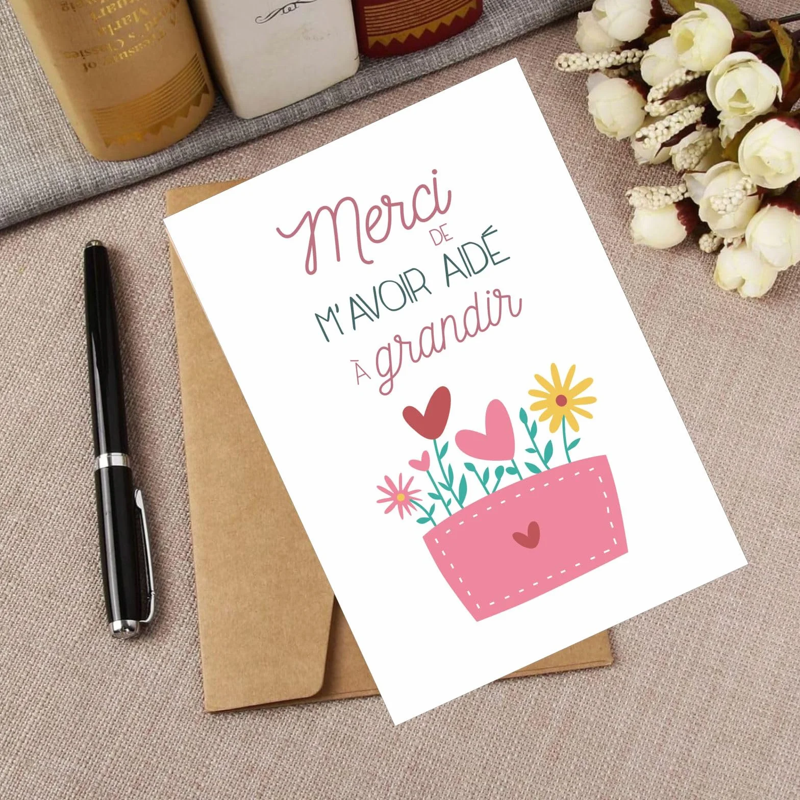 Carte de vœux Merci maitresse nounou professeur 2 pièces
