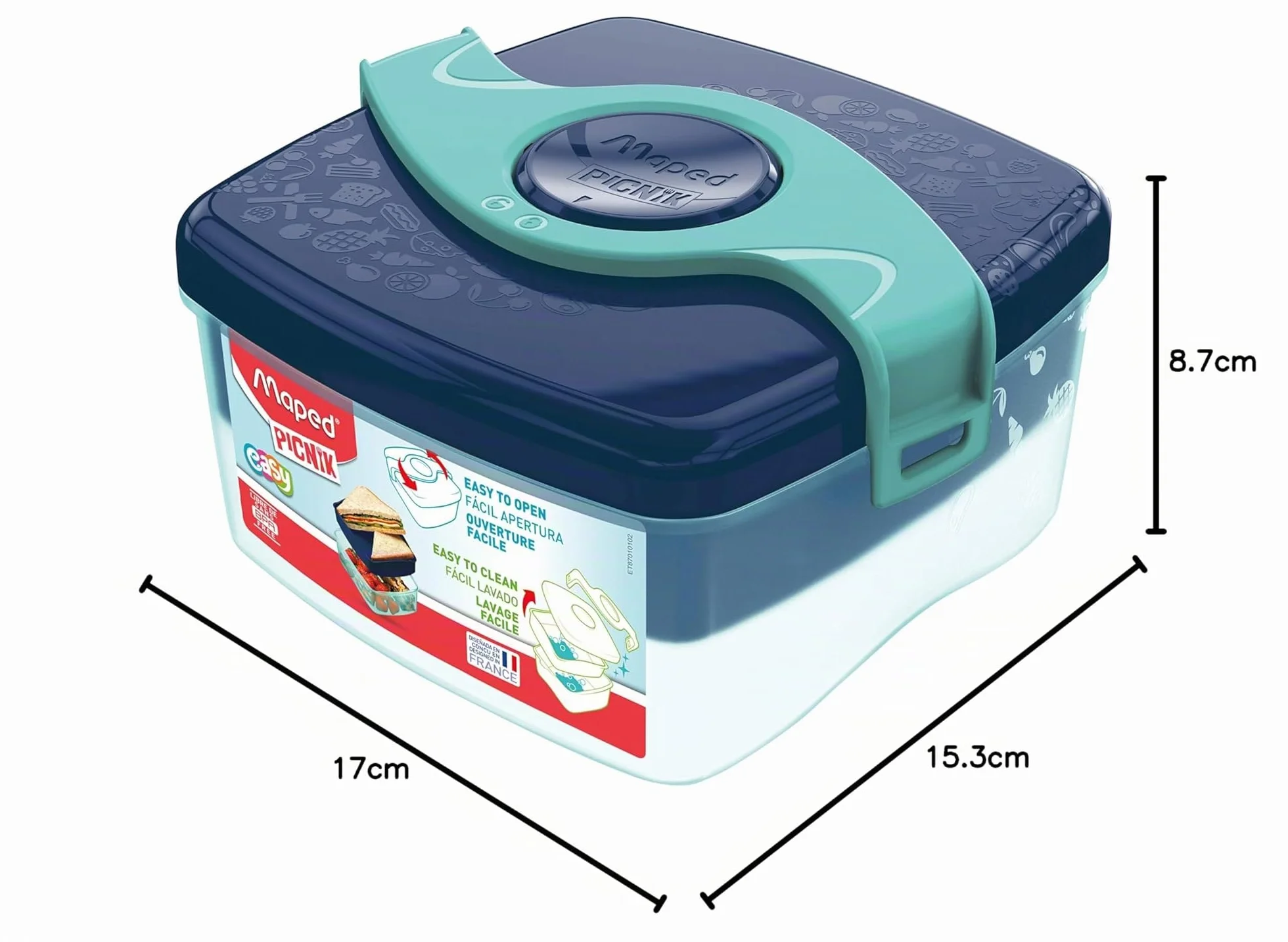 Maped Picnik Origins Boîte à Déjeuner Enfants 2 Compartiments Amovible Plastique Sans BPA 1,4L Bleu Vert