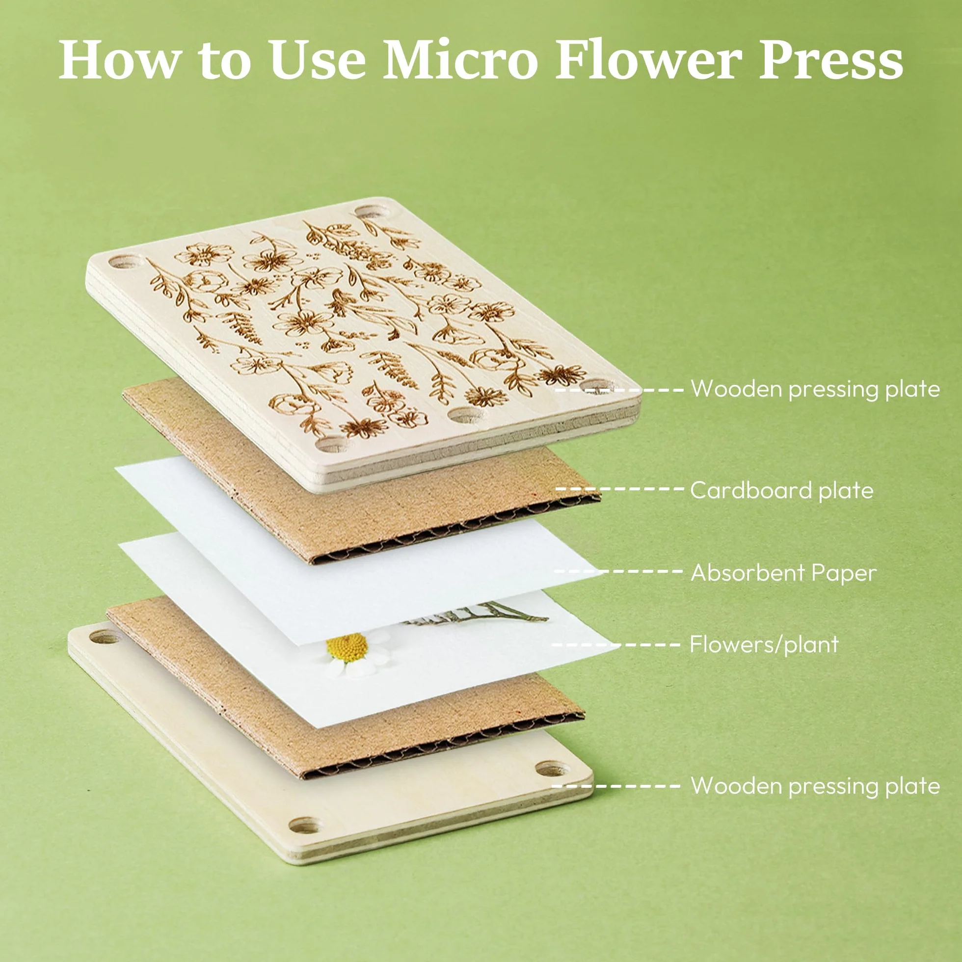 Aboofx Mini presse à fleurs kit de conservation de poche pour presser les plantes extérieur fleurs séchées débutantes loisirs créatifs