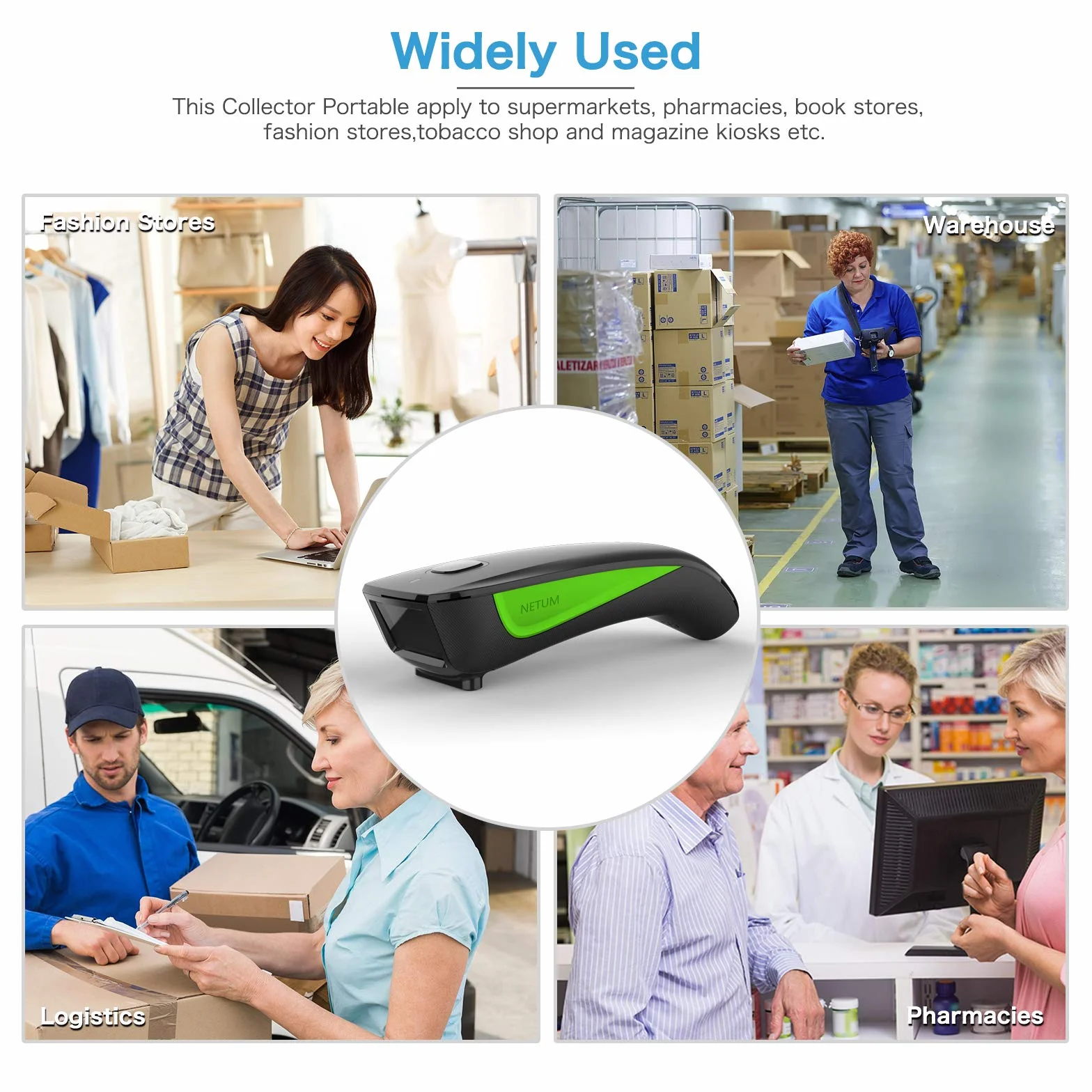 NETUM C740 Bluetooth Barcode Scanner sans Fil 1D pour Tablette iPhone iPad Android iOS PC POS