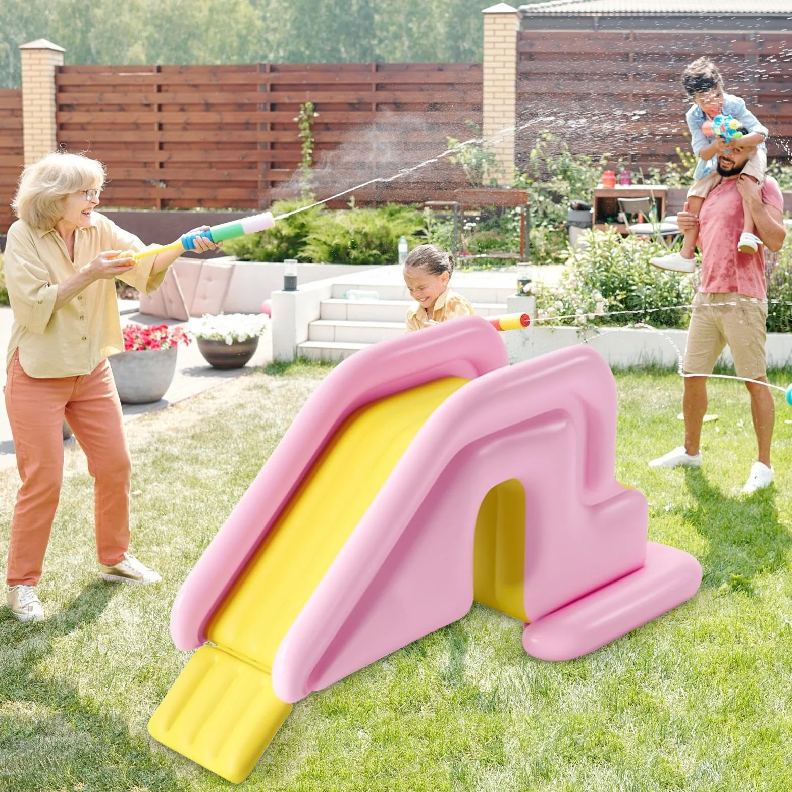 Toboggan Gonflable Aquatique avec Marches Anti-Retournement pour Piscine Hors Sol