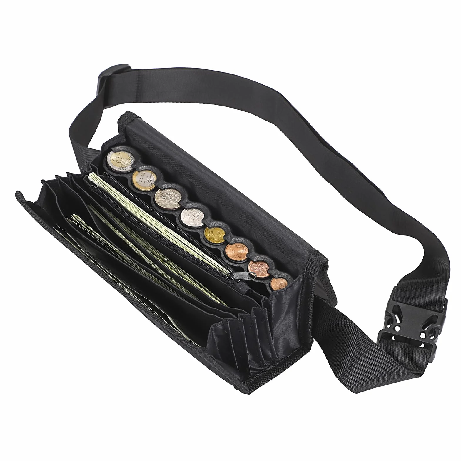 Porte-Monnaie Euro Sac de Rangement de Pièces avec Ceinture de Transport Noir