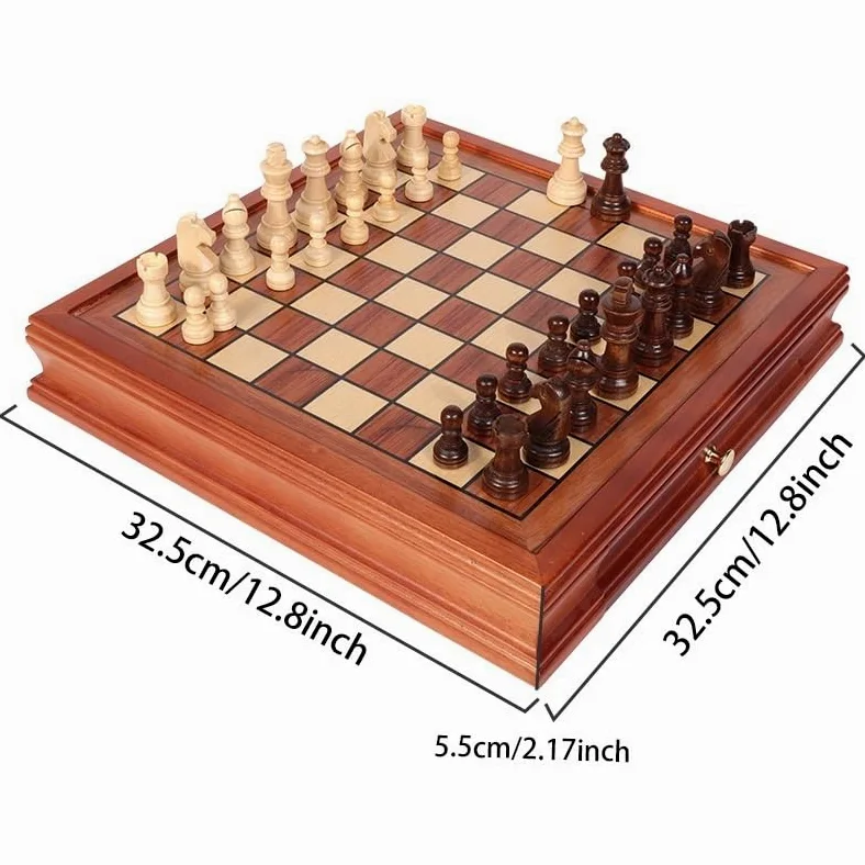 echiquier Jeu d'échecs magnétique en Bois de 12,8 Pouces, 2 tiroirs de Rangement intégrés, 2 Reines supplémentaires, Jeux de société Classiques for Enfants et Adultes echecs Jeu