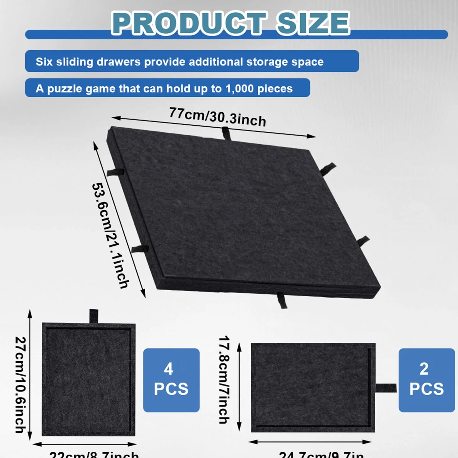 Table puzzle pliable pour 1000 pièces, inclinable avec 6 tiroirs | Planche de puzzle avec support design 2 en 1 et couvercle en feutre super léger pour puzzle jusqu'à 1000 puzzles (noir)