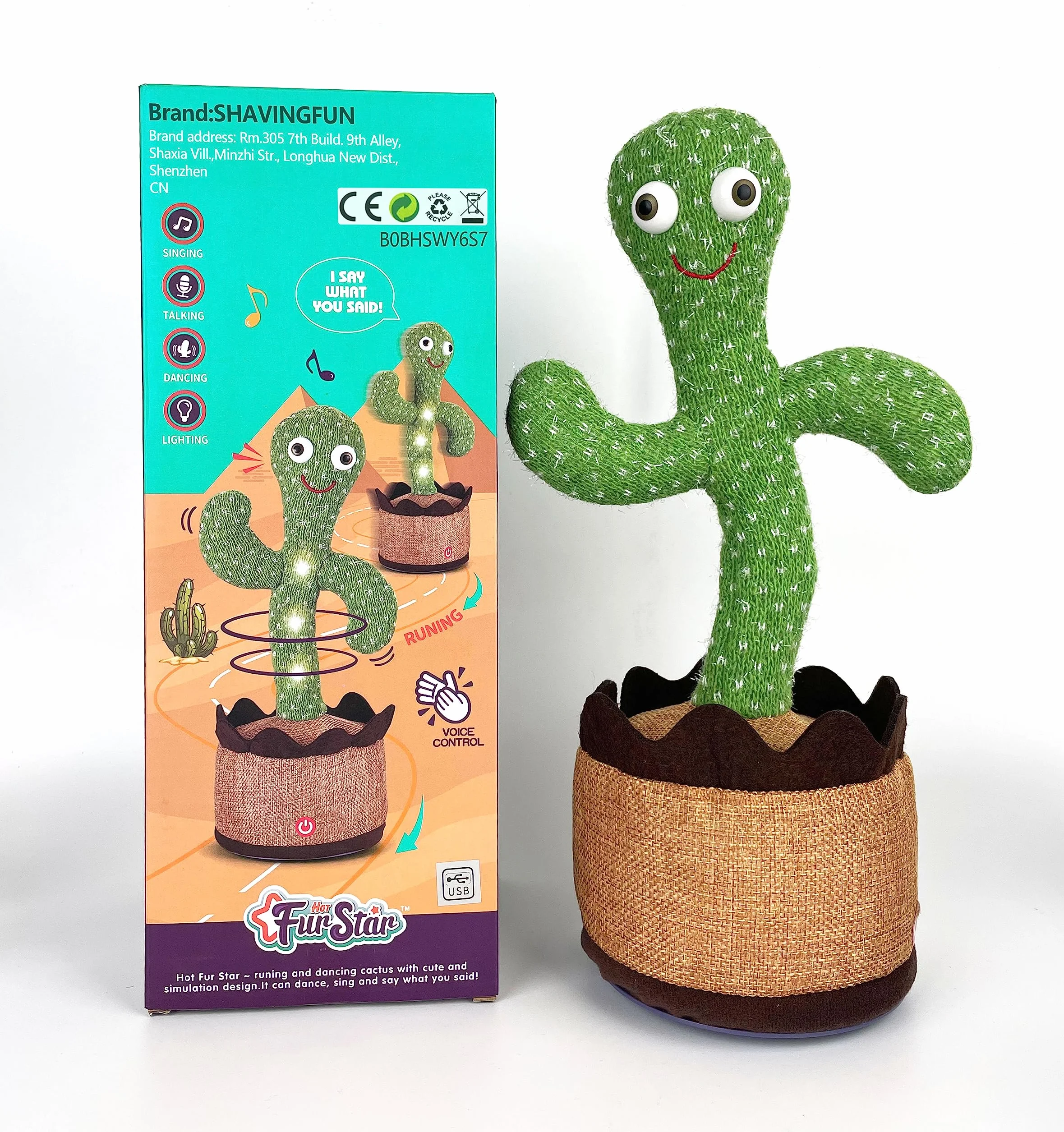 SHAVINGFUN Cactus Parlant en Peluche - Jouet éducatif avec enregistrement vocal pour bébés